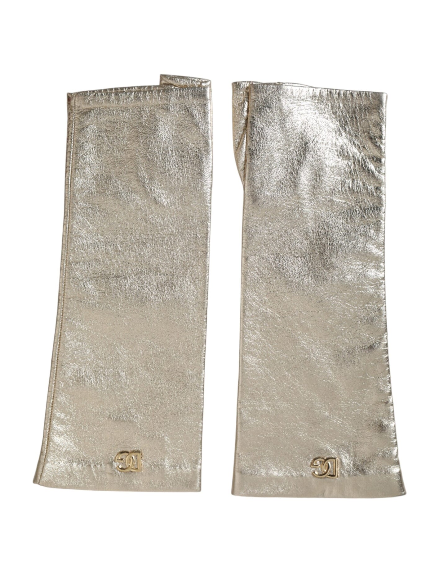 Dolce & Gabbana Silver Laminated Logo Finger Less Gloves - KALAJ