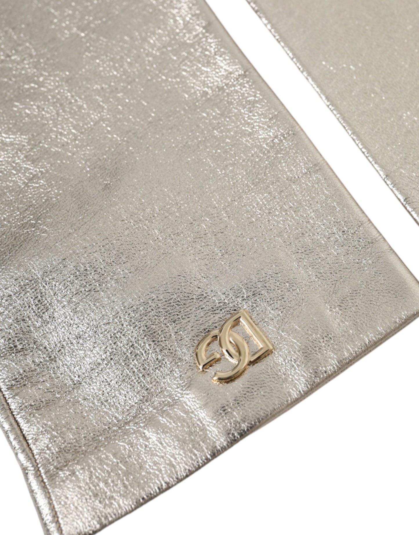 Dolce & Gabbana Silver Laminated Logo Finger Less Gloves - KALAJ