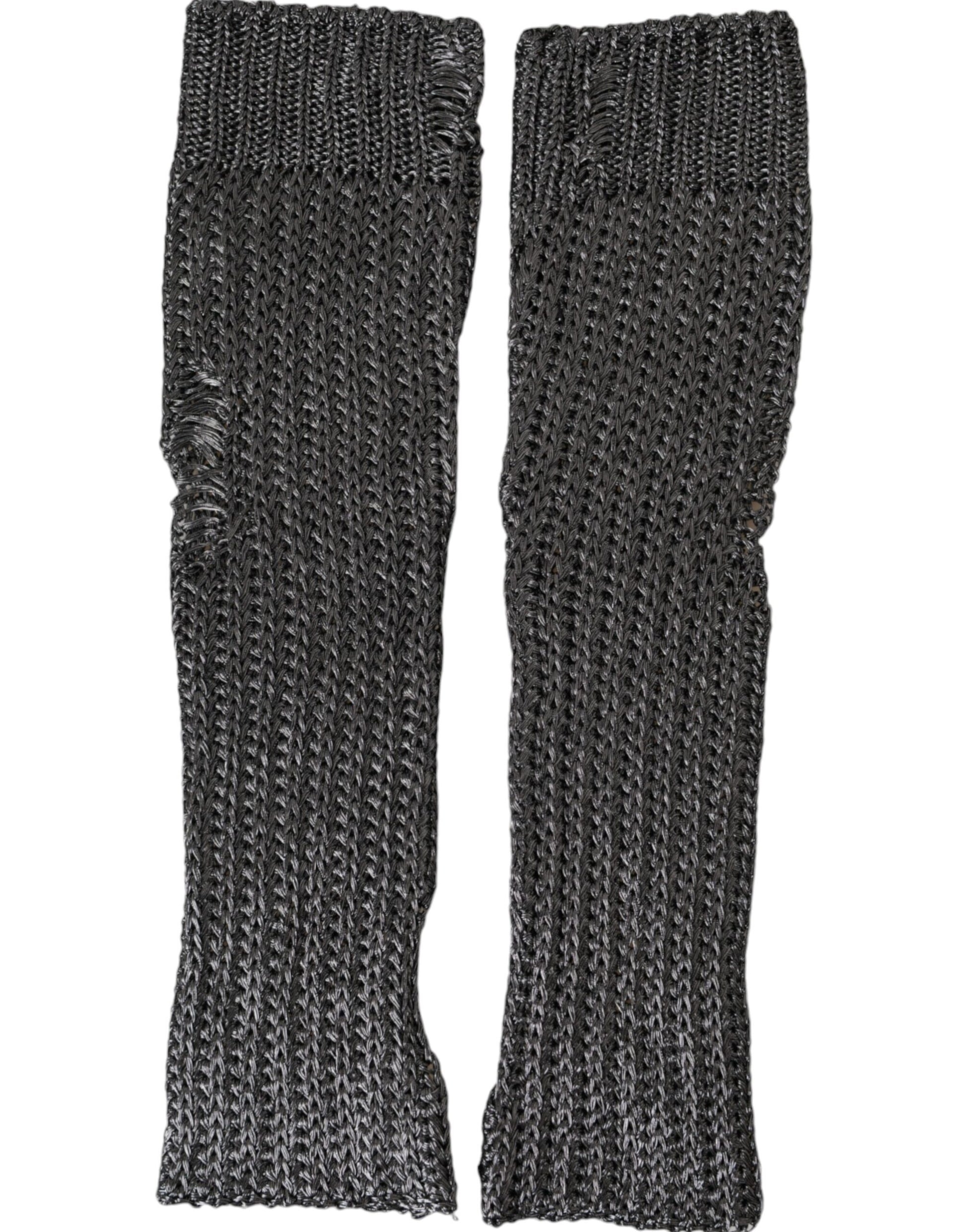 Dolce & Gabbana Gray Viscose Knitted Finger Less Gloves - KALAJ