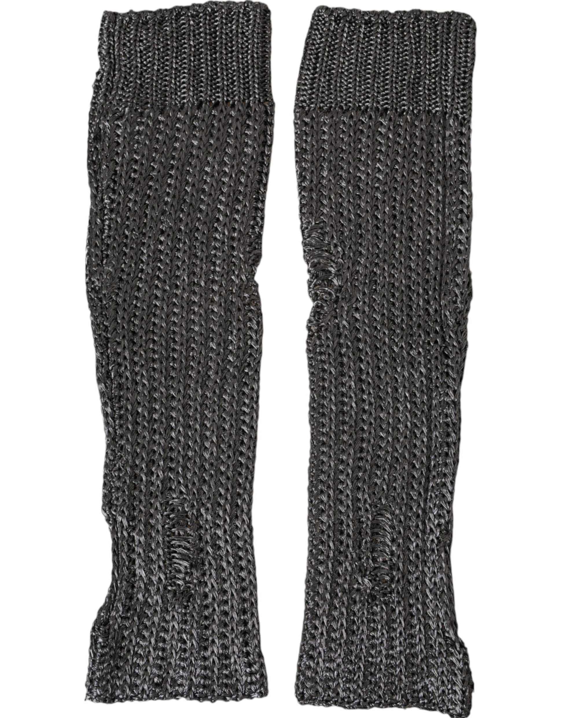 Dolce & Gabbana Gray Viscose Knitted Finger Less Gloves - KALAJ