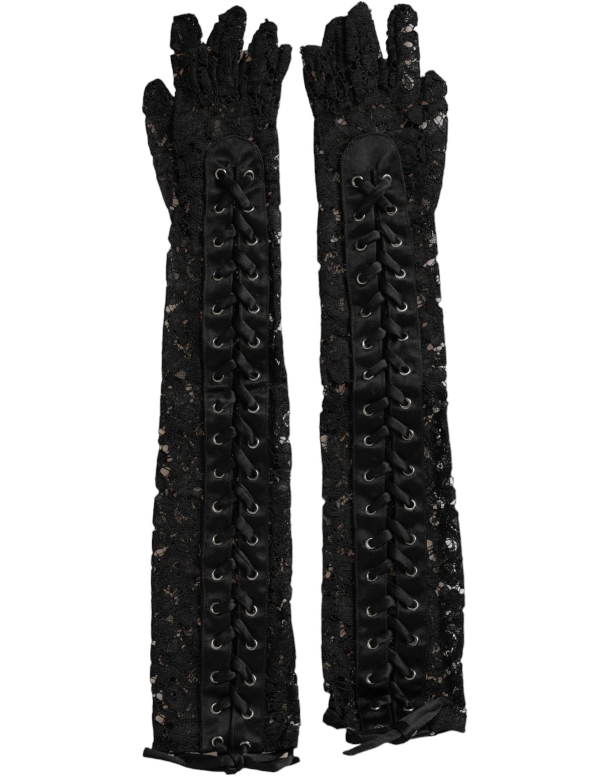 Dolce & Gabbana Black Taormina Lace Elbow Length Gloves - KALAJ