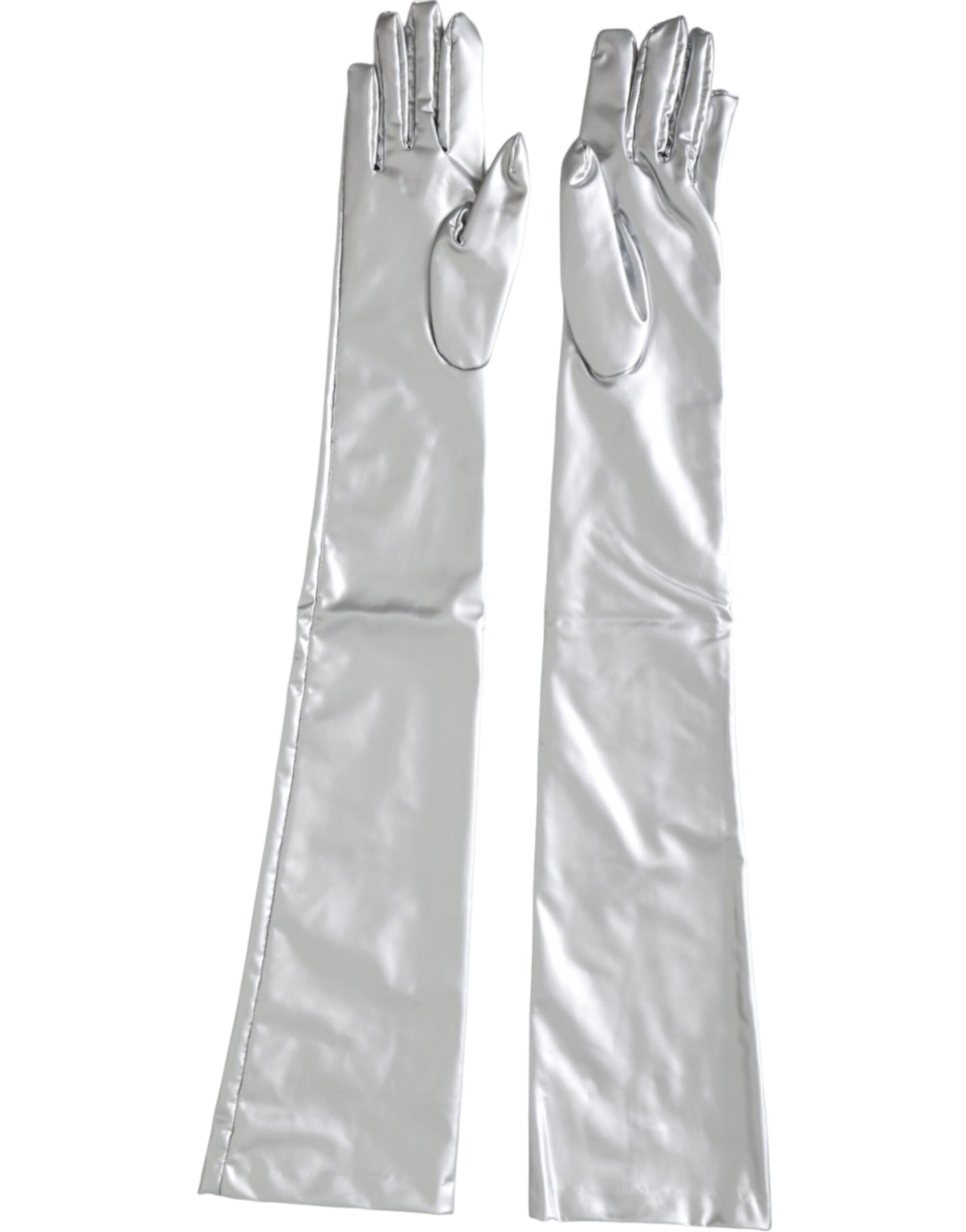 Dolce & Gabbana Silver Spandex Logo Elbow Length Gloves - KALAJ