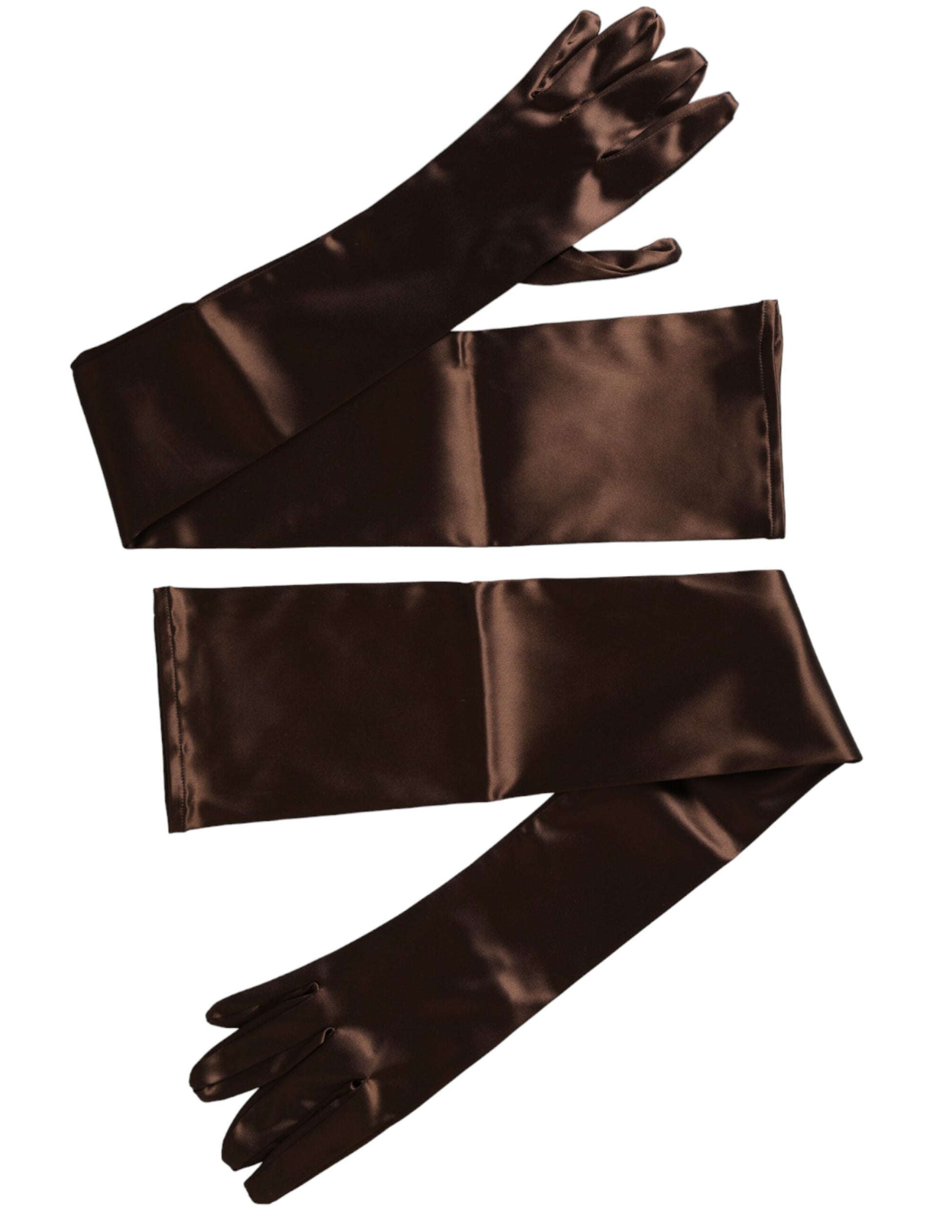 Dolce & Gabbana Brown Acetate Satin Elbow Length Gloves - KALAJ