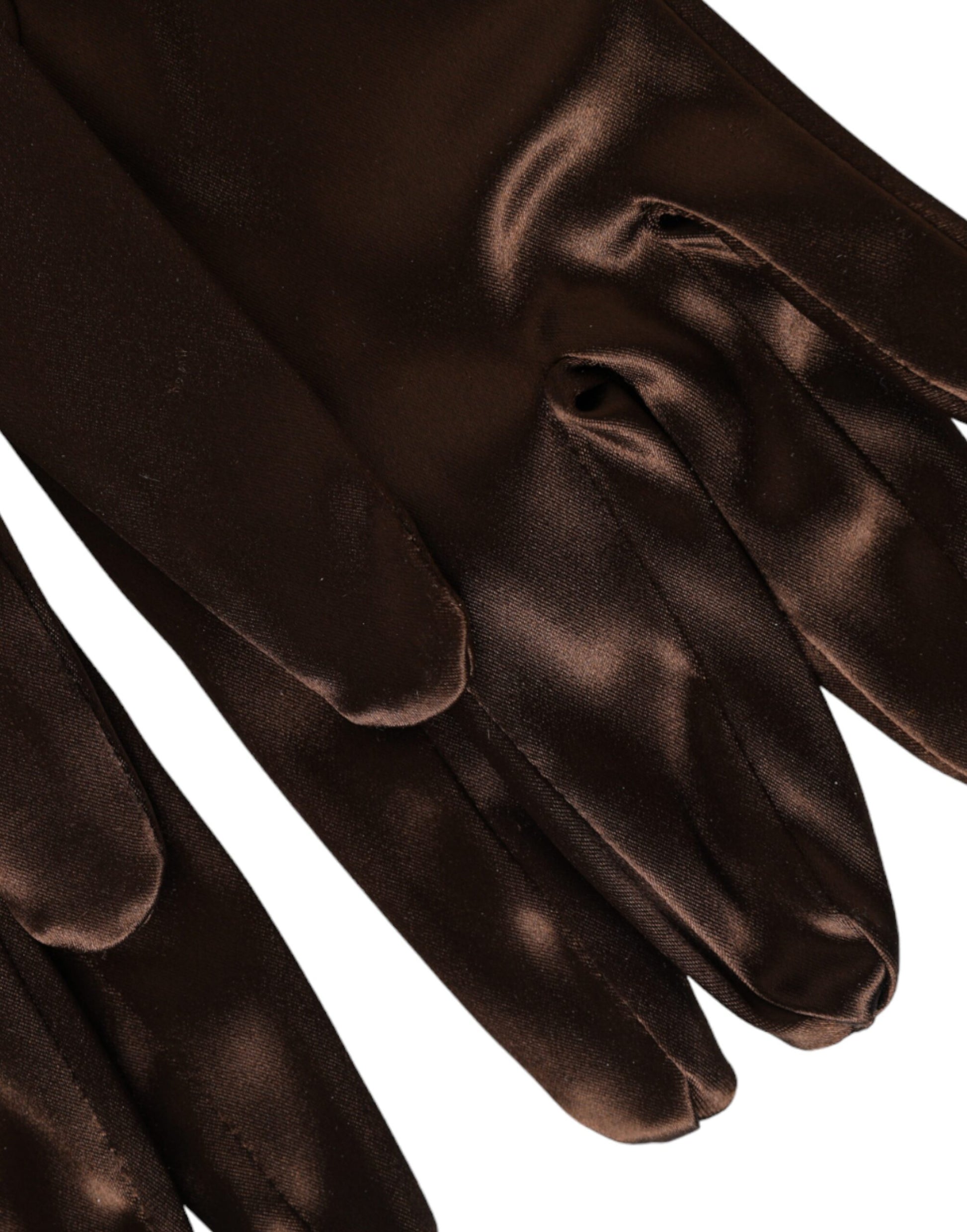 Dolce & Gabbana Brown Acetate Satin Elbow Length Gloves - KALAJ