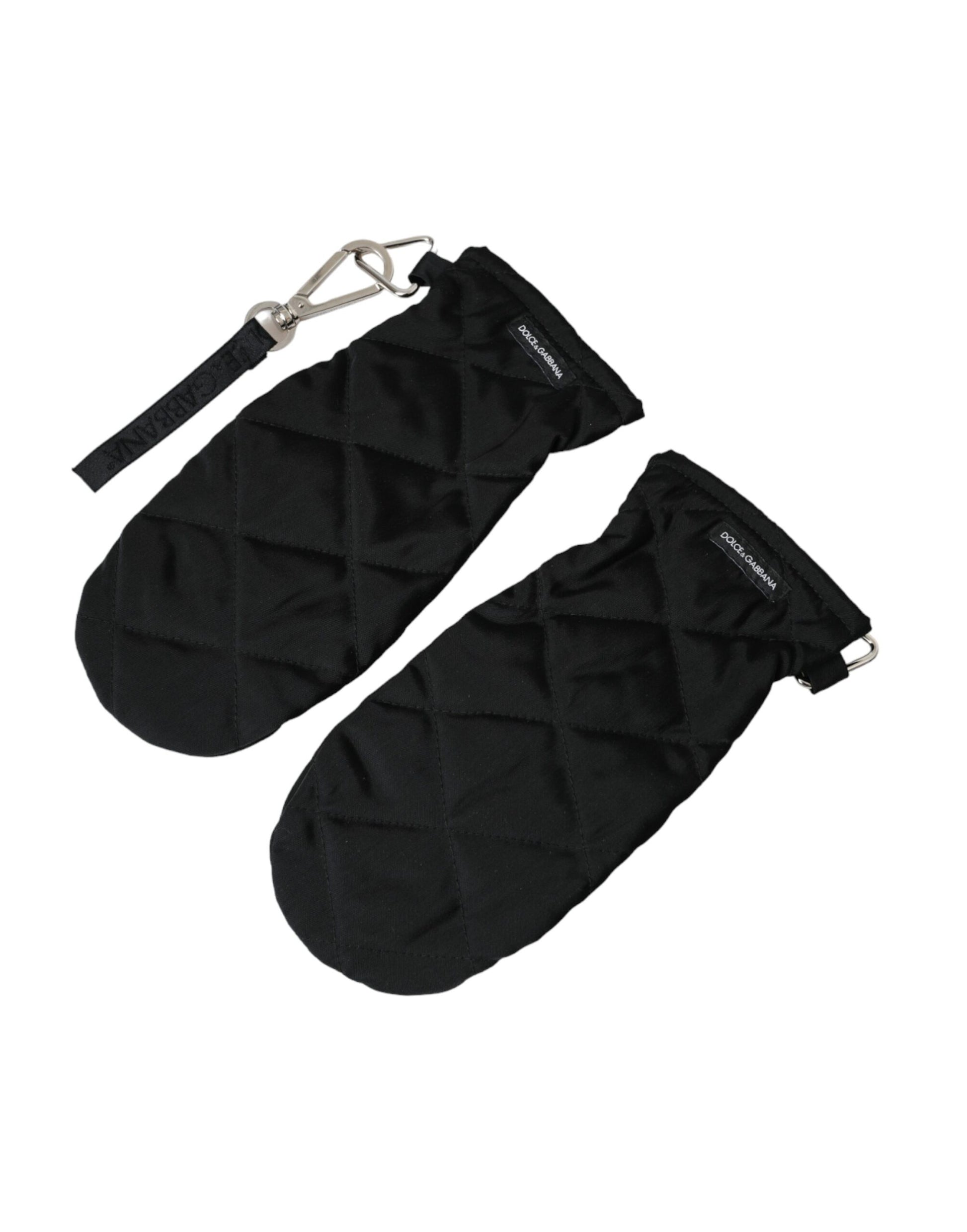 Dolce & Gabbana Black Quilted Nylon Wrist Length Mitten Gloves - KALAJ