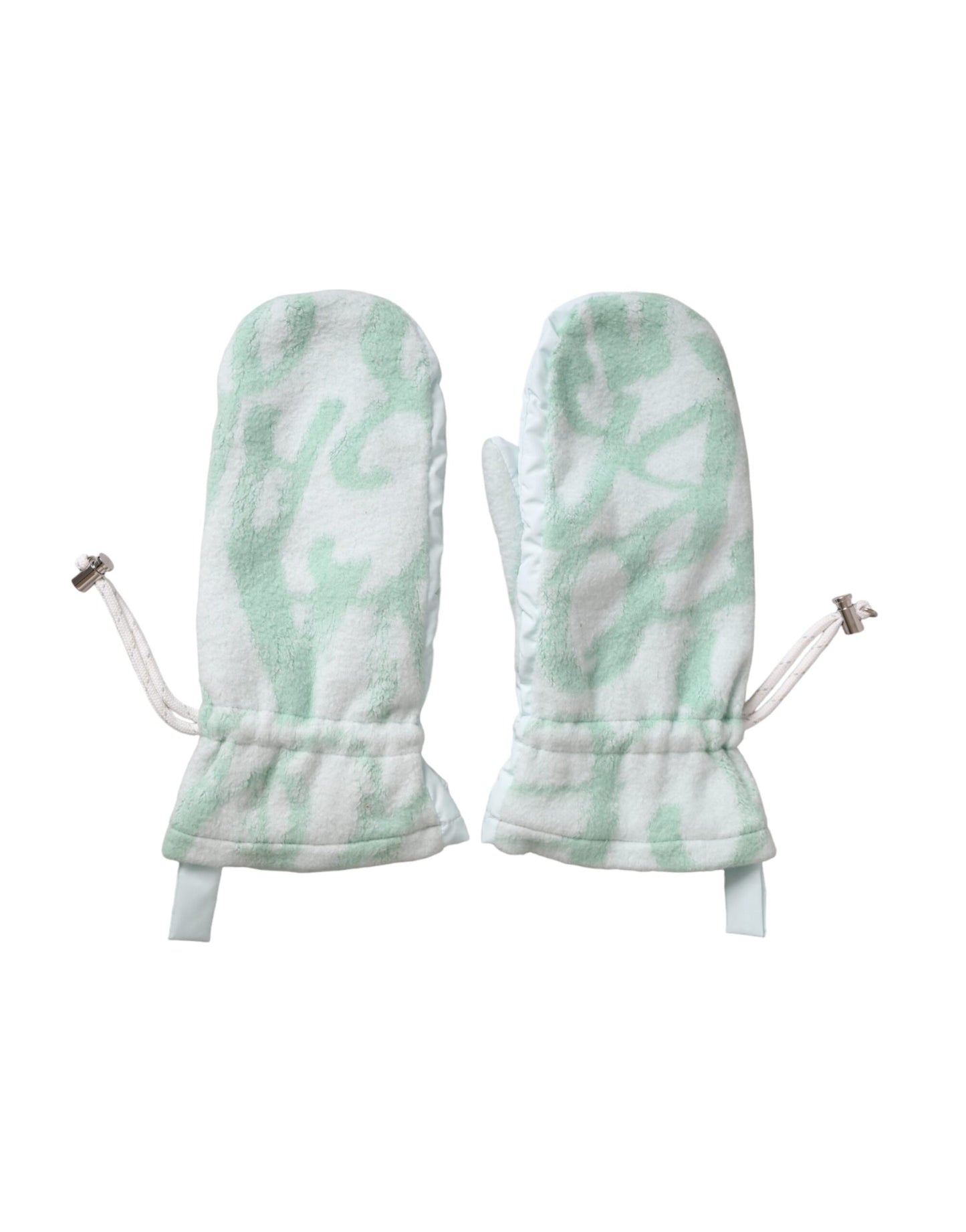 Dolce & Gabbana White Nylon Fleece Wrist Length Mitten Gloves - KALAJ