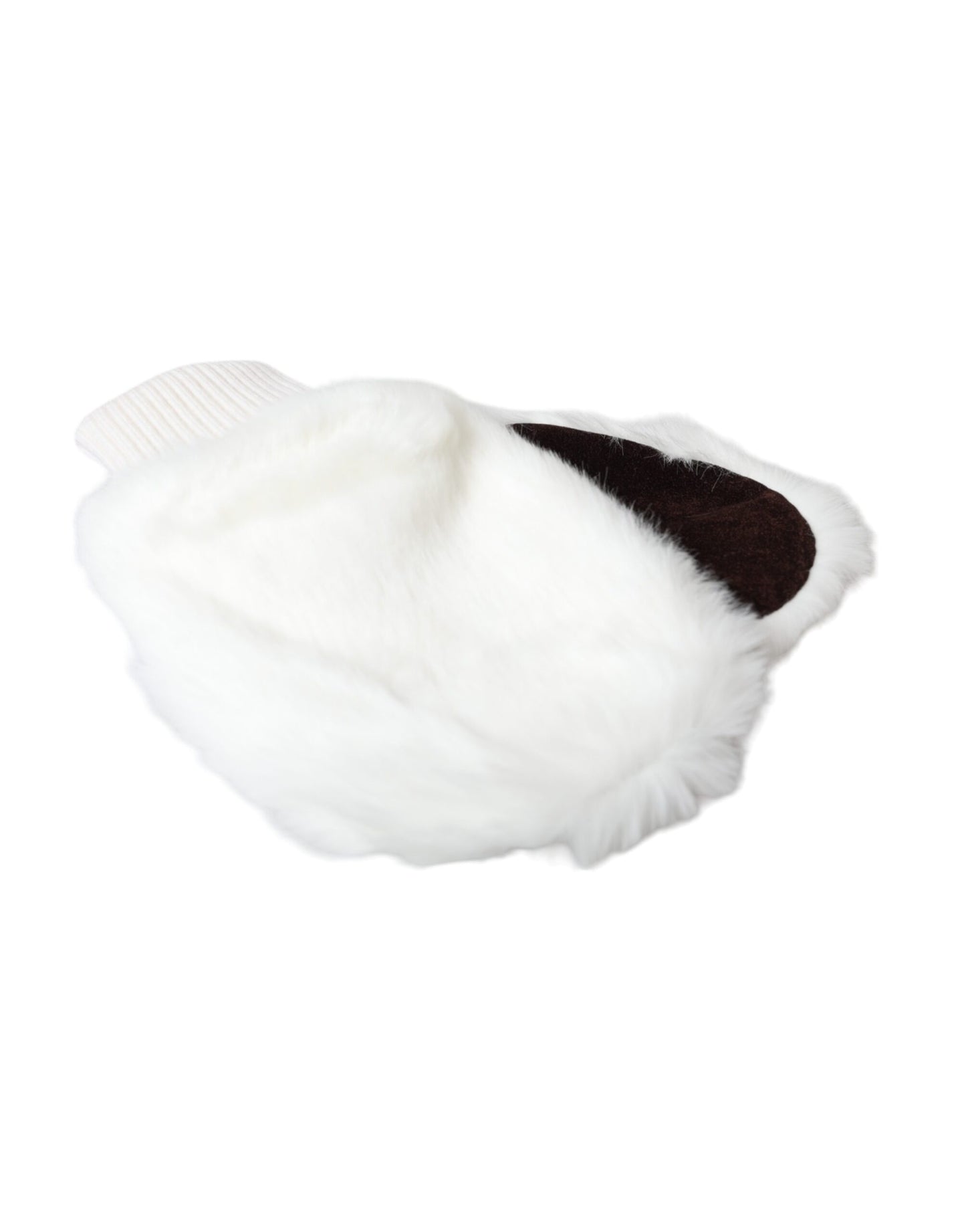 Dolce & Gabbana White Acrylic Knitted Fur Wrist Mitten Gloves - KALAJ