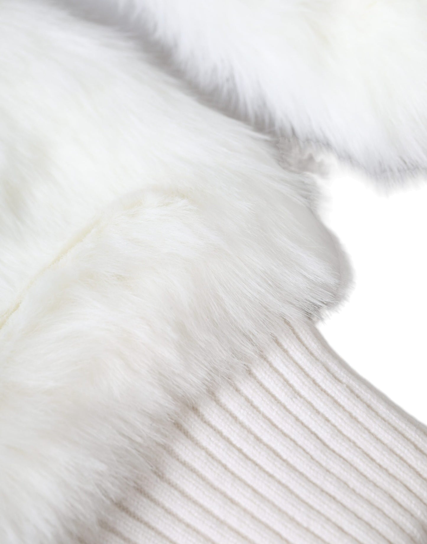 Dolce & Gabbana White Acrylic Knitted Fur Wrist Mitten Gloves - KALAJ