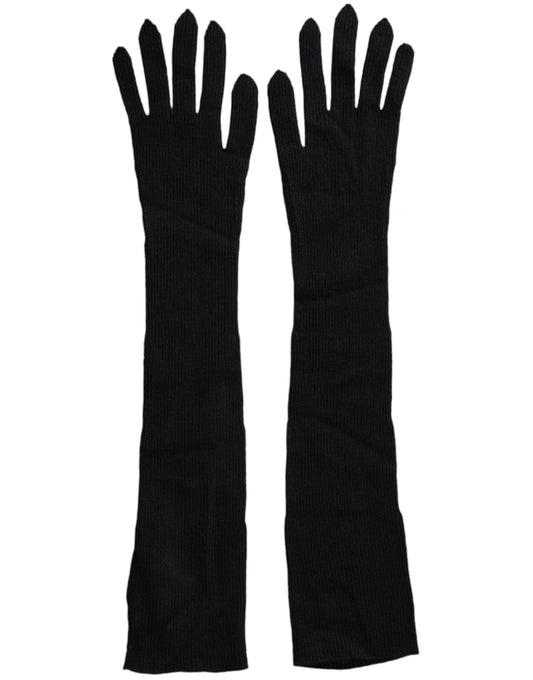 Dolce & Gabbana Black Cashmere Knitted Elbow Length Gloves - KALAJ