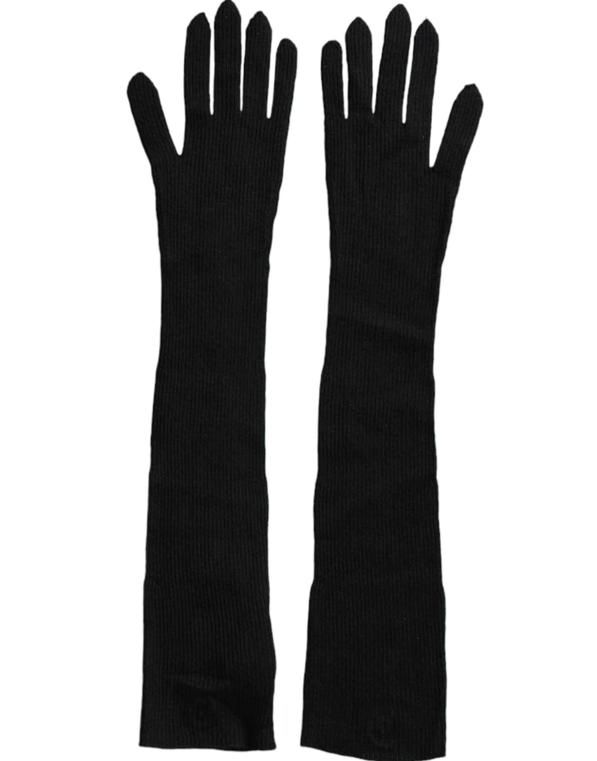Dolce & Gabbana Black Cashmere Knitted Elbow Length Gloves - KALAJ