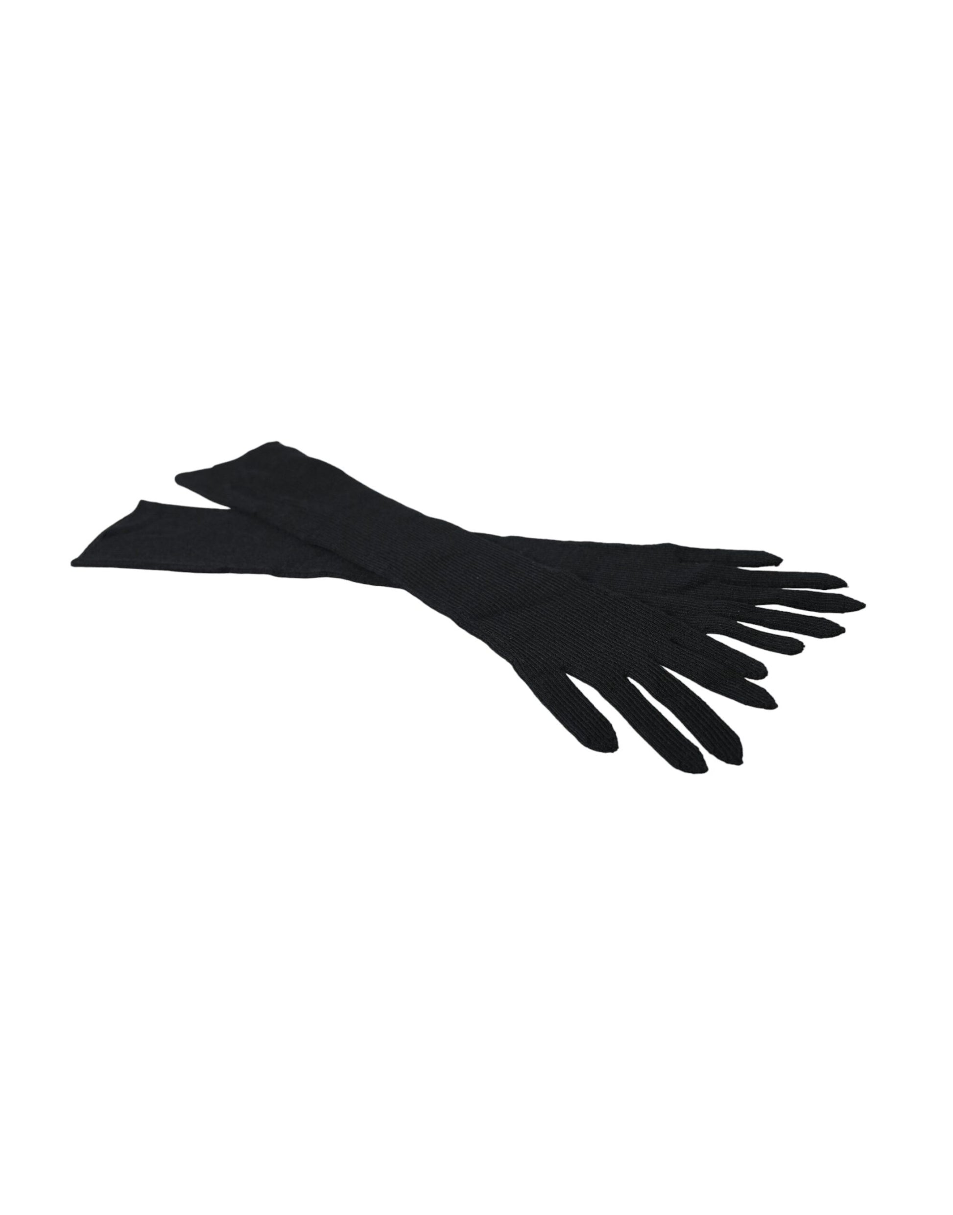 Dolce & Gabbana Black Cashmere Knitted Elbow Length Gloves - KALAJ