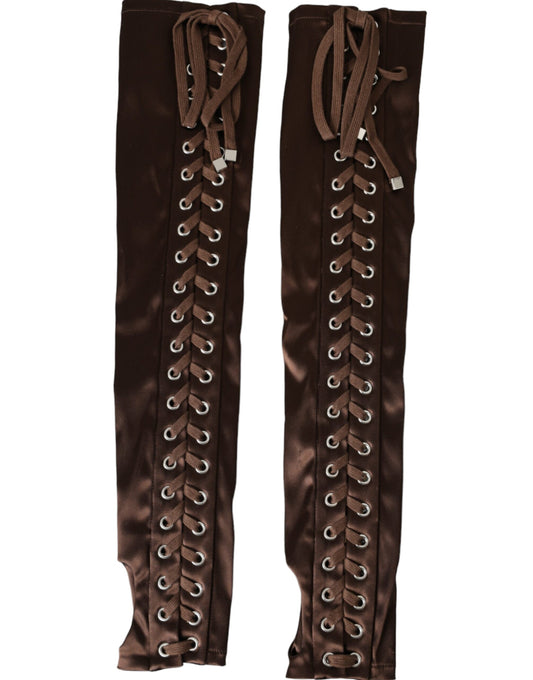 Dolce & Gabbana Brown Acetate Lace Up Fingerless Gloves - KALAJ