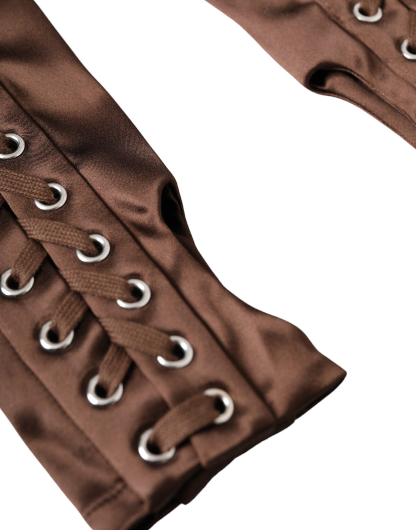 Dolce & Gabbana Brown Acetate Lace Up Fingerless Gloves - KALAJ