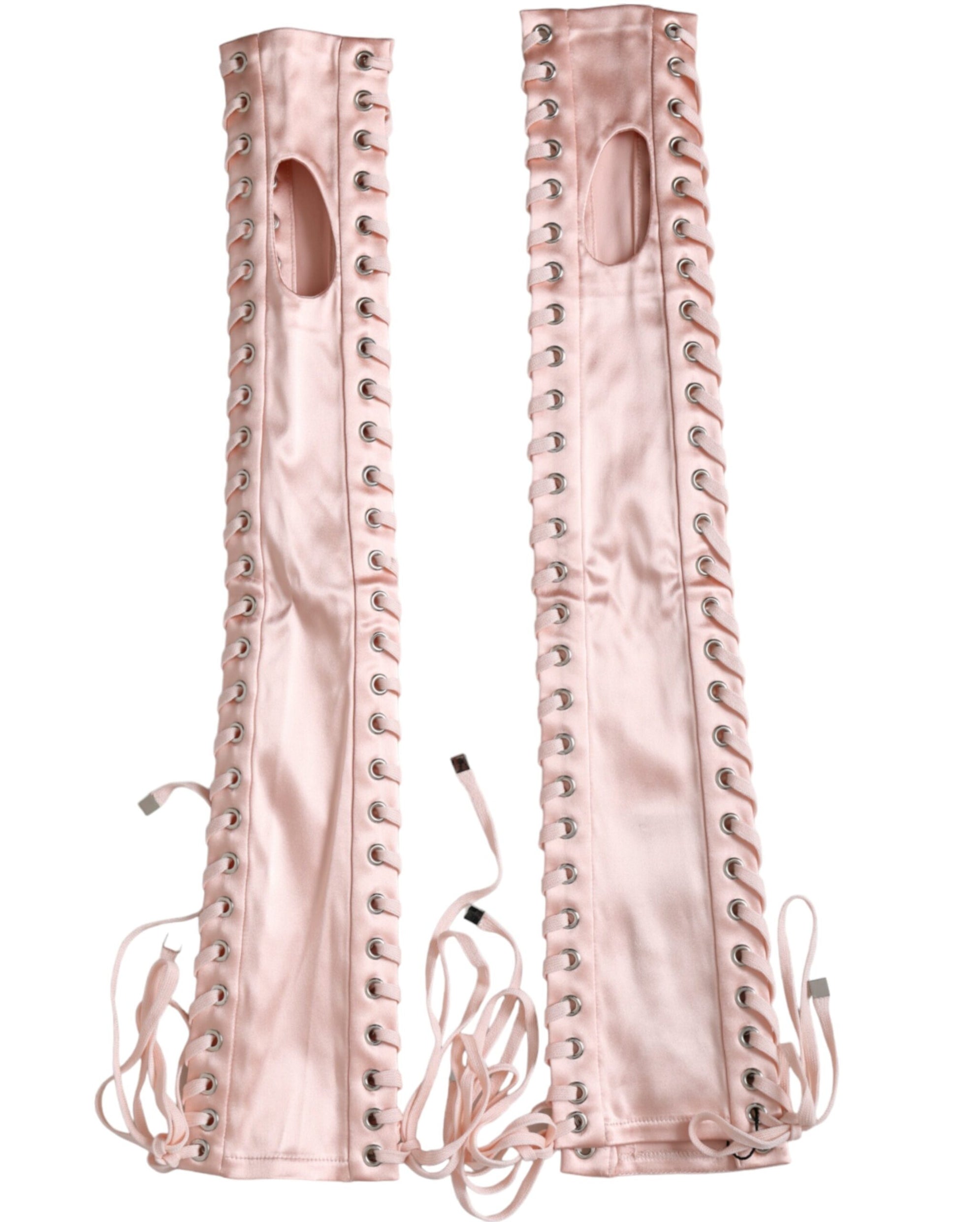 Dolce & Gabbana Pink Acetate Lace Up Fingerless Gloves - KALAJ