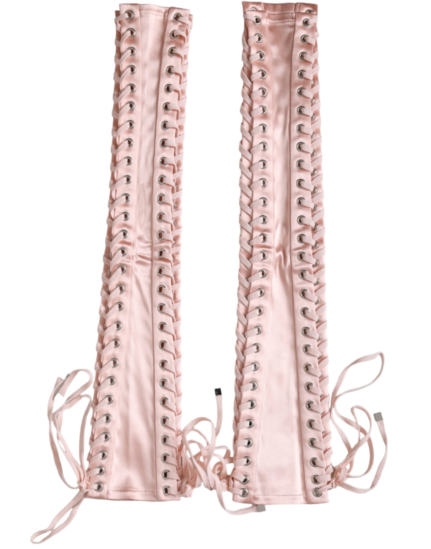 Dolce & Gabbana Pink Acetate Lace Up Fingerless Gloves - KALAJ