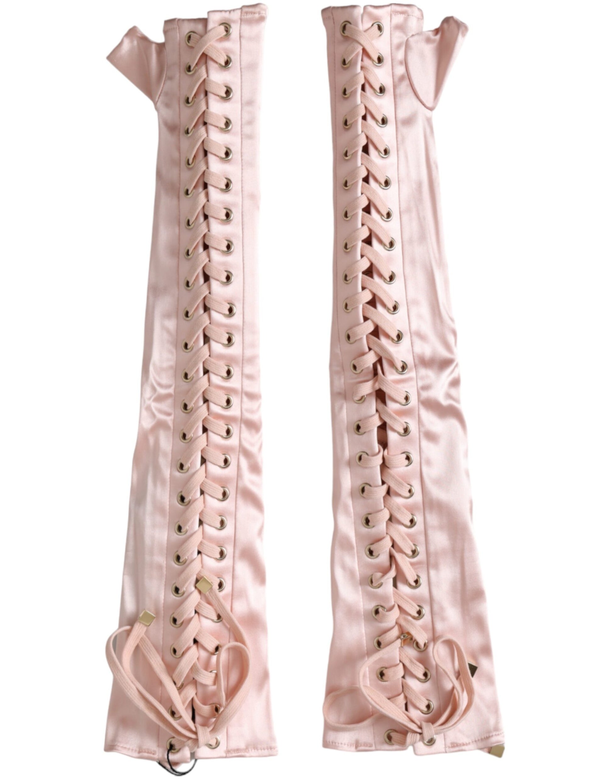 Dolce & Gabbana Pink Acetate Lace Up Fingerless Gloves - KALAJ