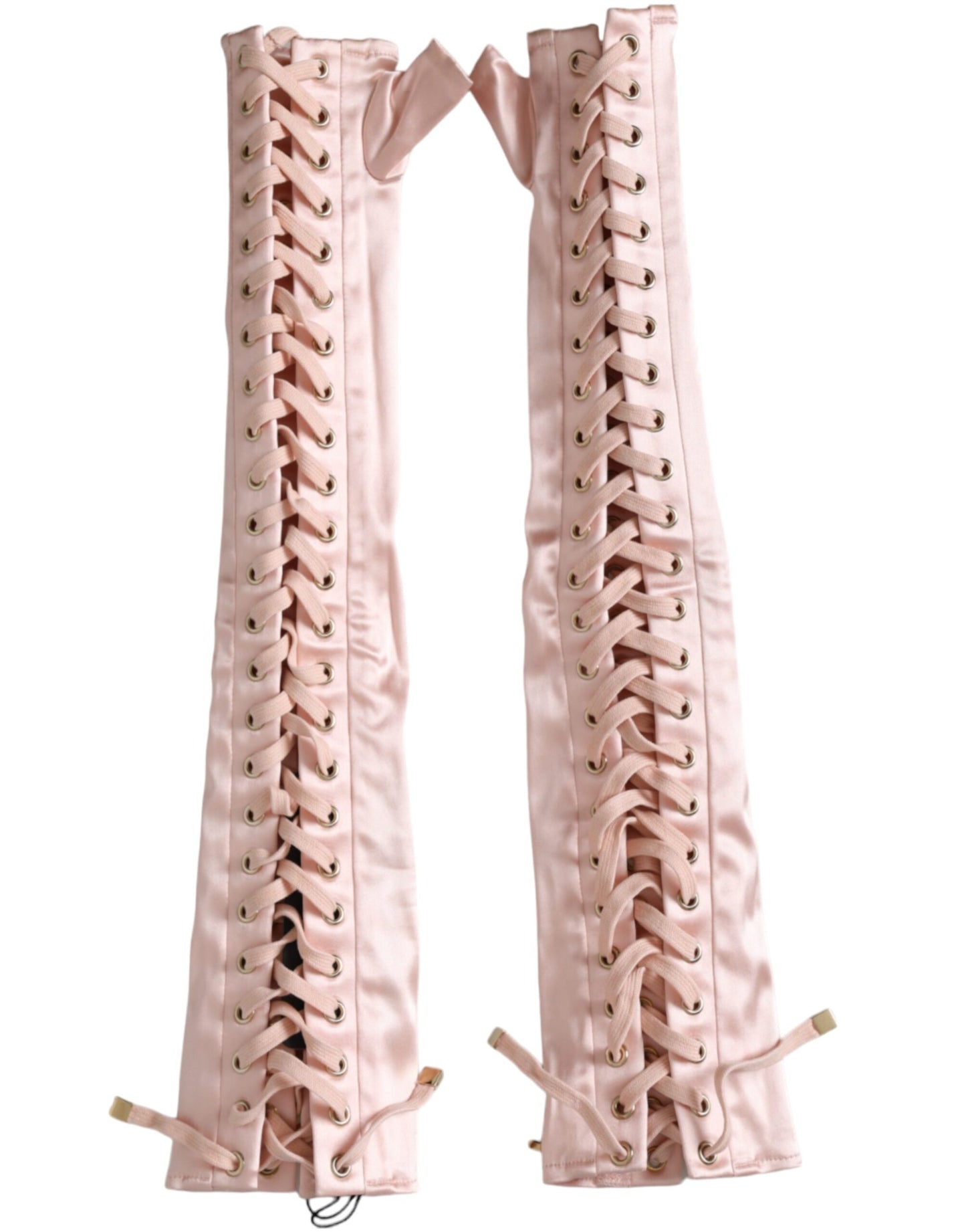 Dolce & Gabbana Pink Acetate Lace Up Fingerless Gloves - KALAJ