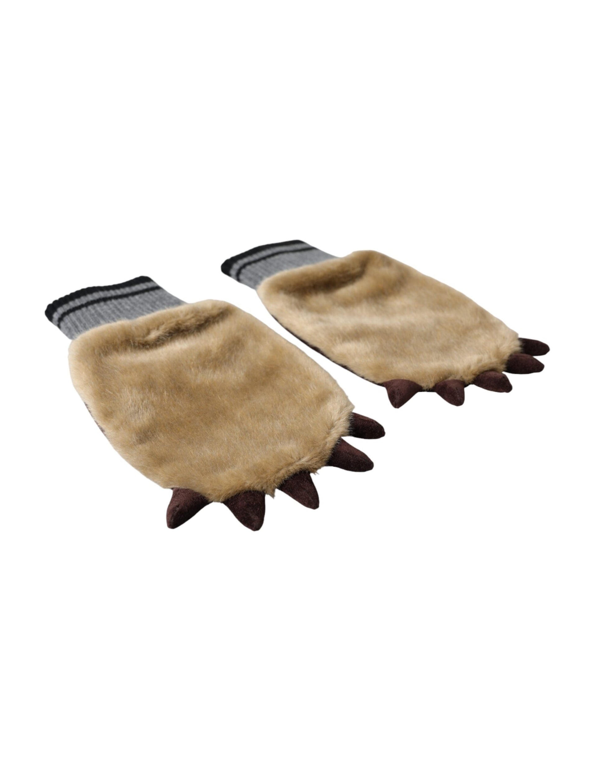 Dolce & Gabbana Beige Acrylic Knitted Fur Wrist Mitten Gloves - KALAJ