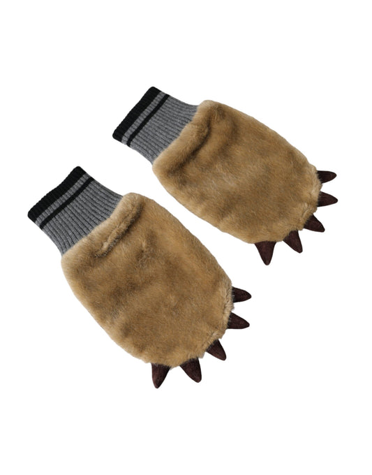 Dolce & Gabbana Beige Acrylic Knitted Fur Wrist Mitten Gloves - KALAJ