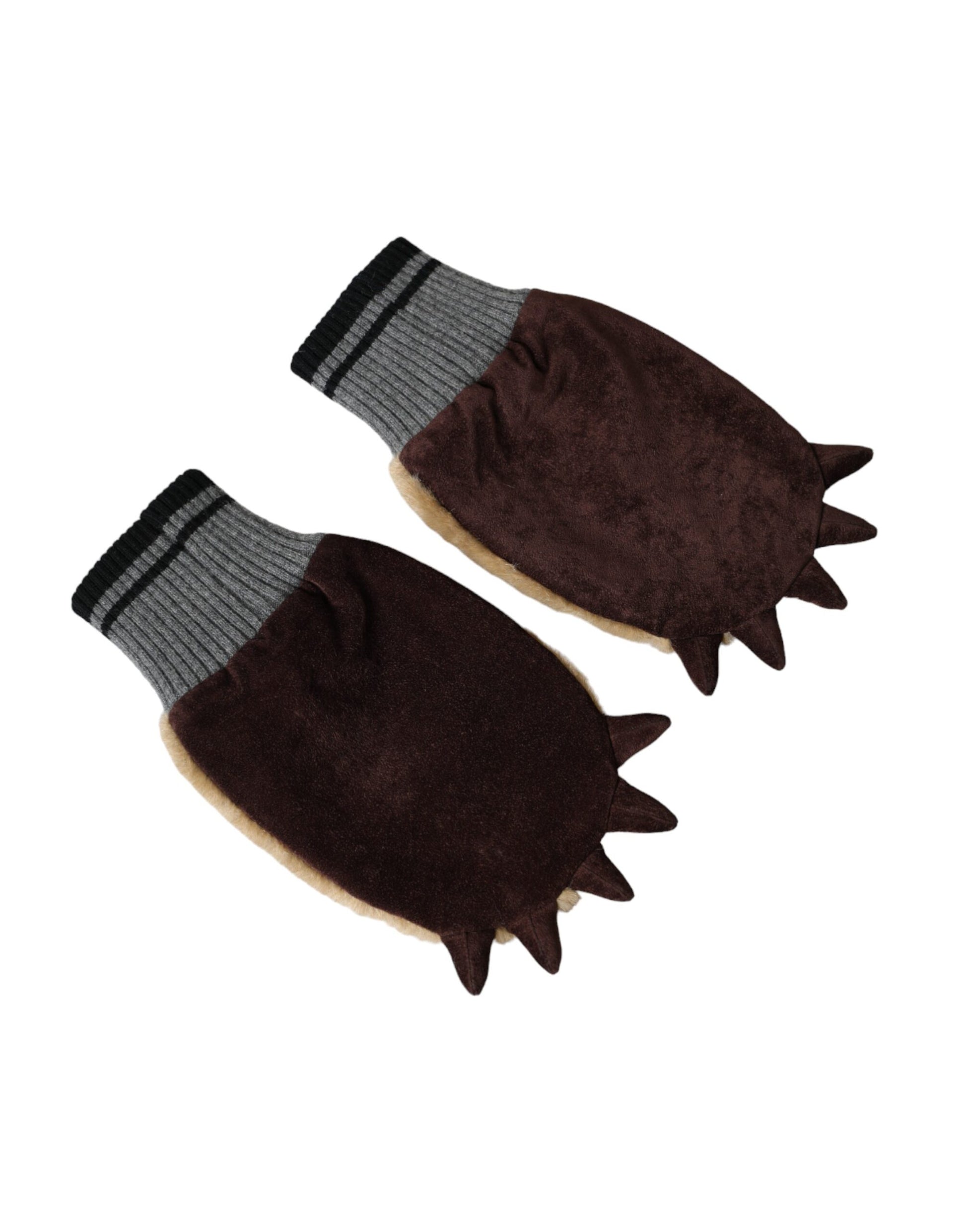 Dolce & Gabbana Beige Acrylic Knitted Fur Wrist Mitten Gloves - KALAJ