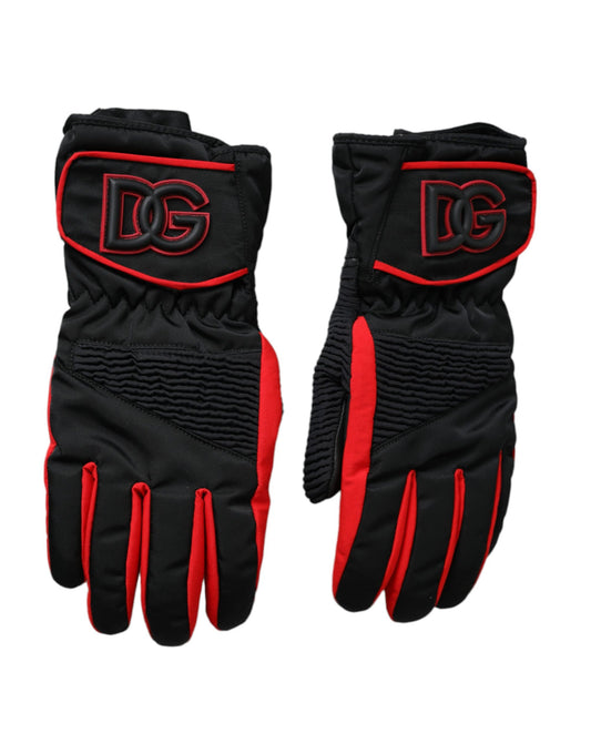 Dolce & Gabbana Black Red Nylon Wrist Length Gloves - KALAJ