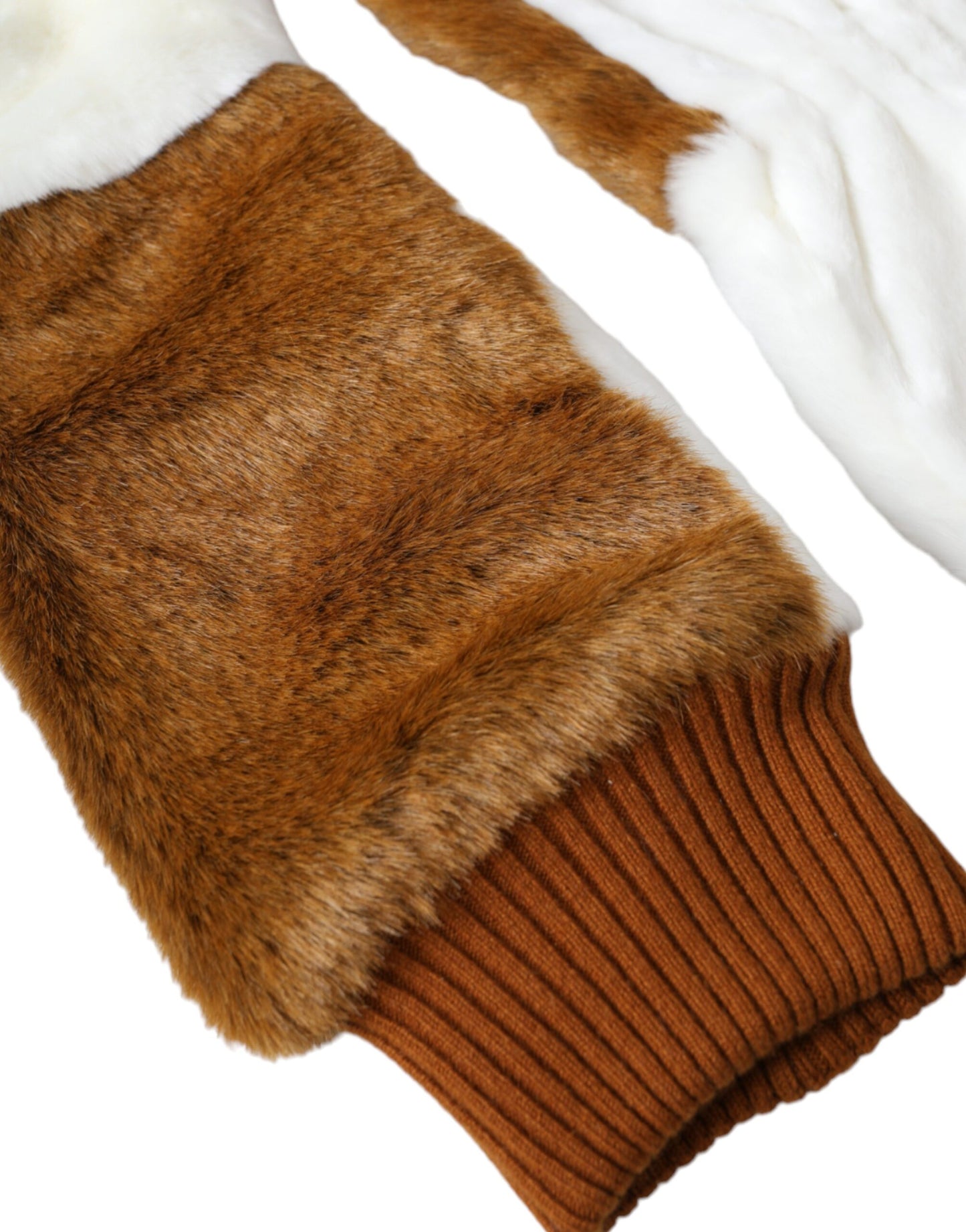 Dolce & Gabbana Brown White Acrylic Knitted Fur Mitten Gloves - KALAJ