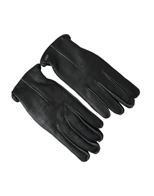 Dolce & Gabbana Black Deer Leather Wrist Length Gloves - KALAJ