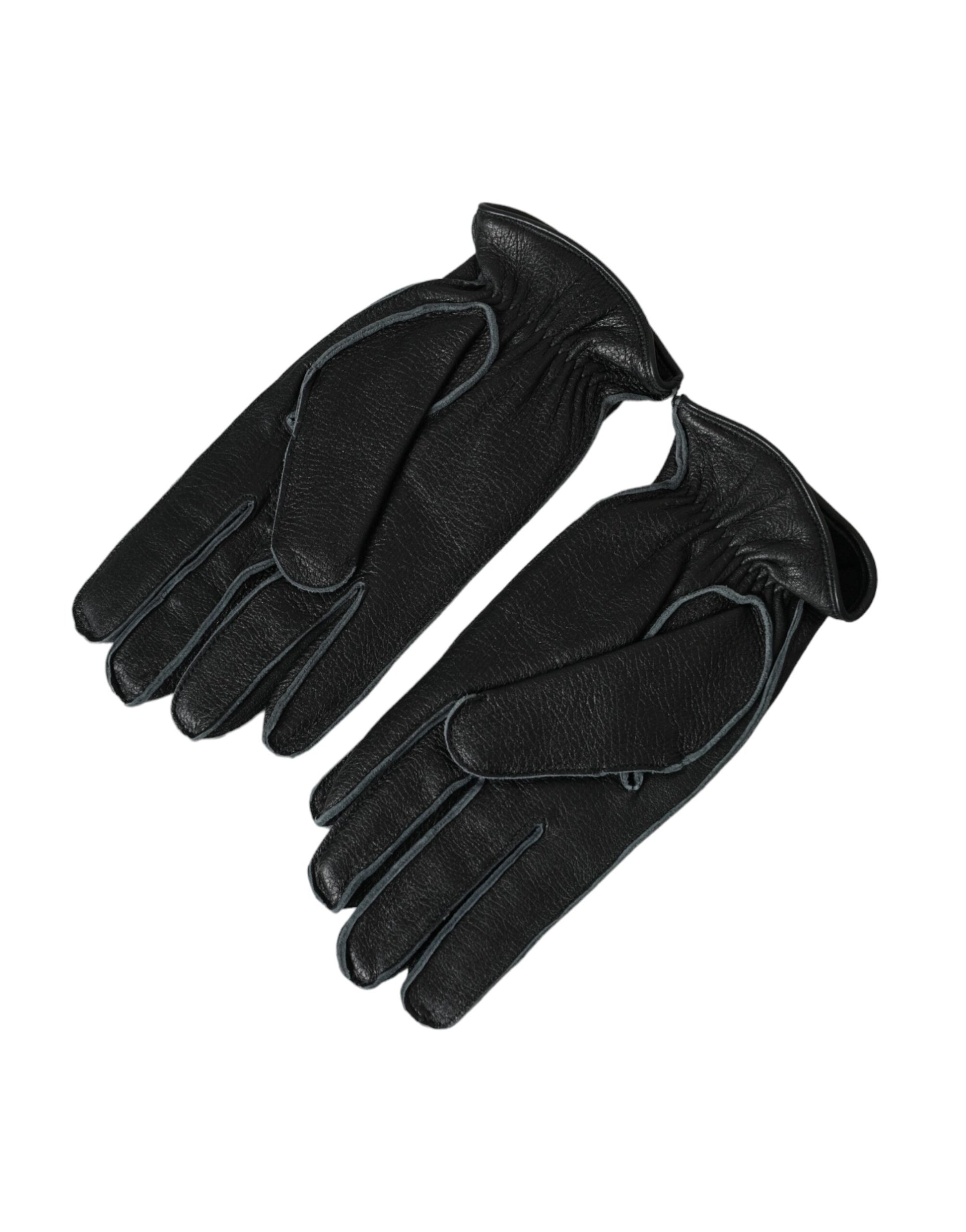 Dolce & Gabbana Black Deer Leather Wrist Length Gloves - KALAJ