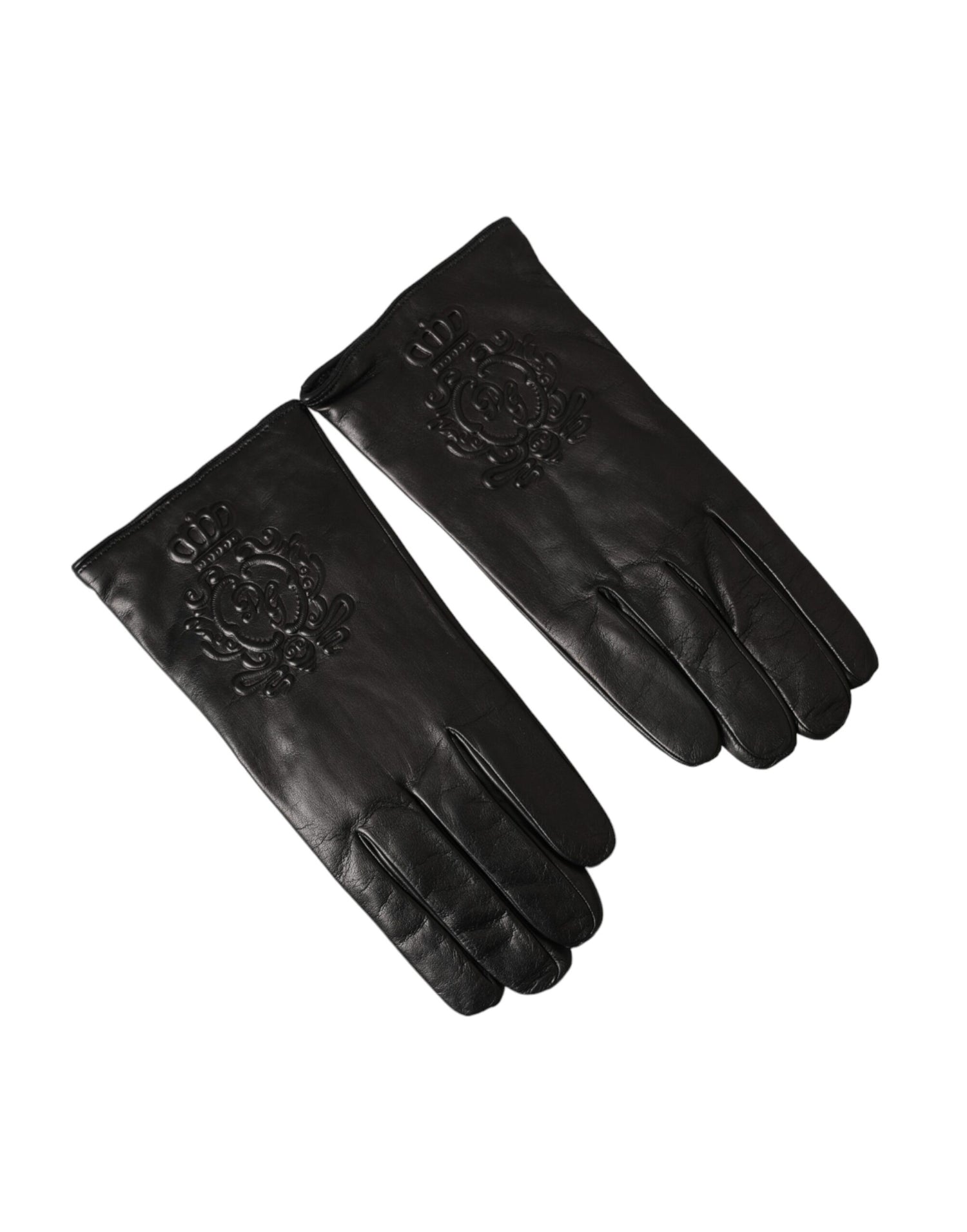 Dolce & Gabbana Black Leather Embossed Logo Short Hands Gloves - KALAJ