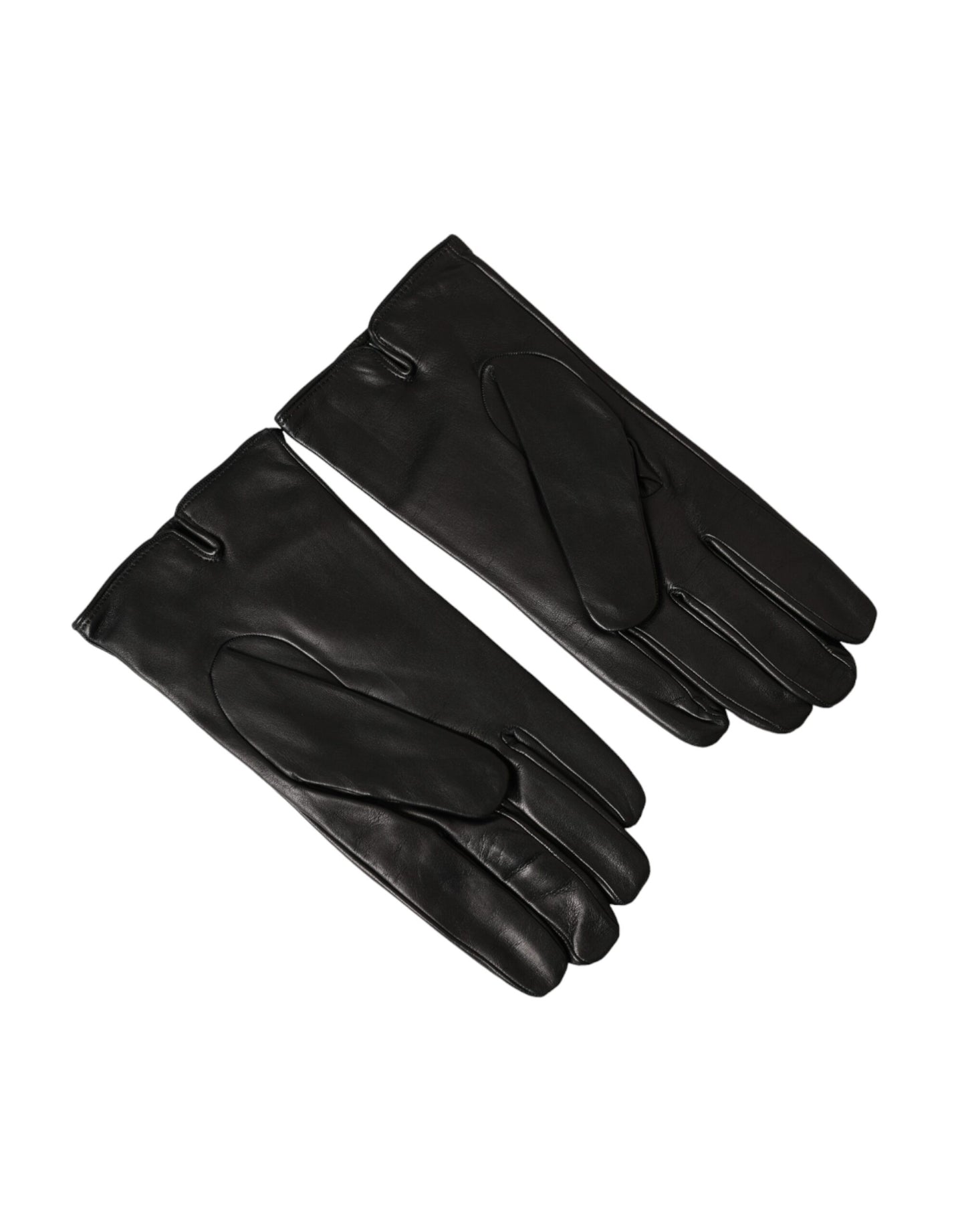 Dolce & Gabbana Black Leather Embossed Logo Short Hands Gloves - KALAJ