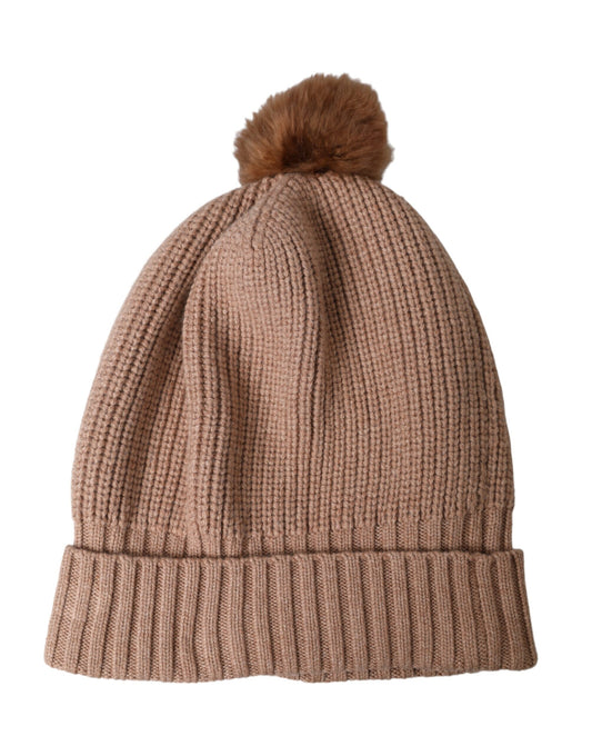 Dolce & Gabbana Brown Solid Knitted Fur Ball Winter Beanie Hat - KALAJ