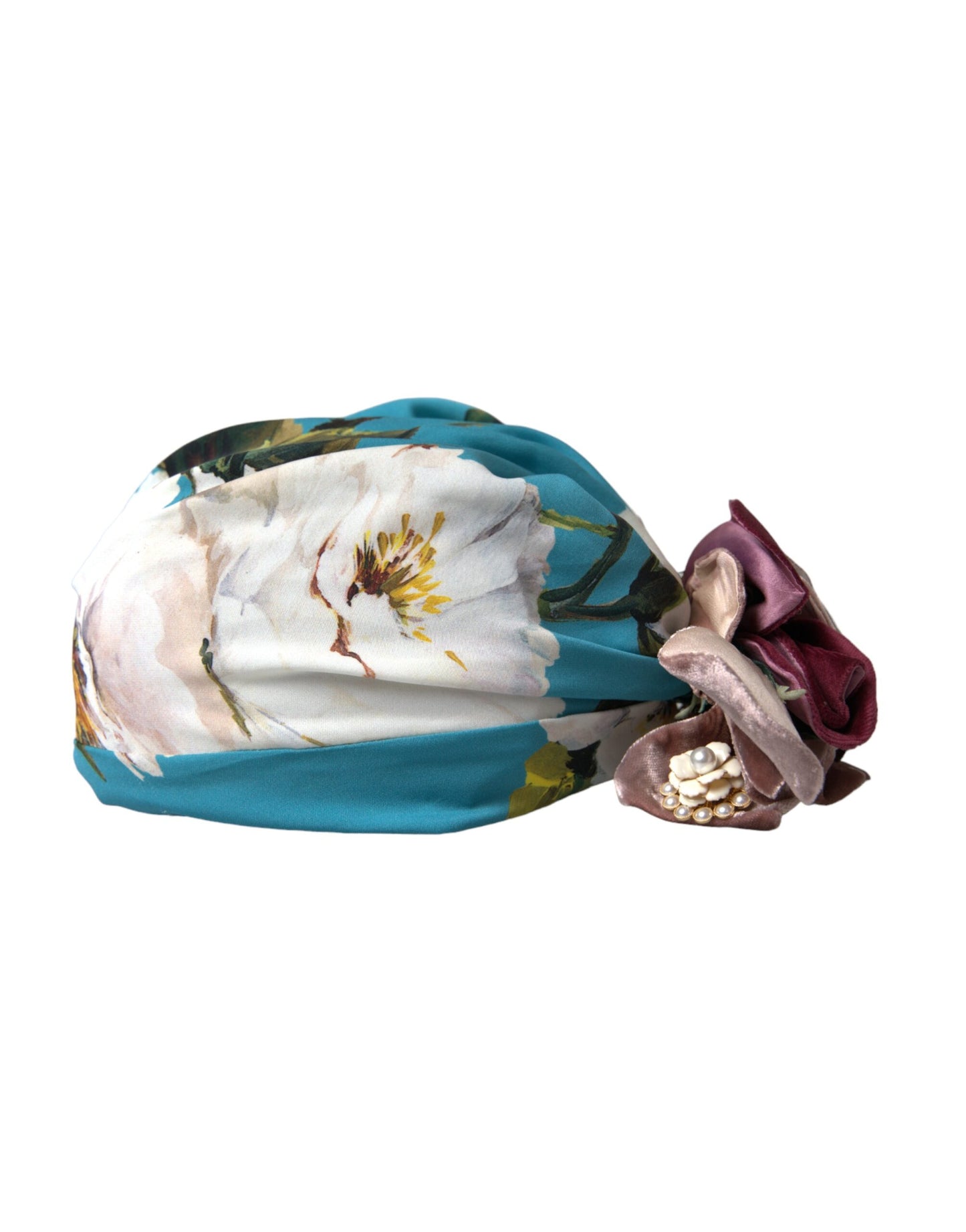 Dolce & Gabbana Blue Floral Motif Turban Head Hat Women - KALAJ