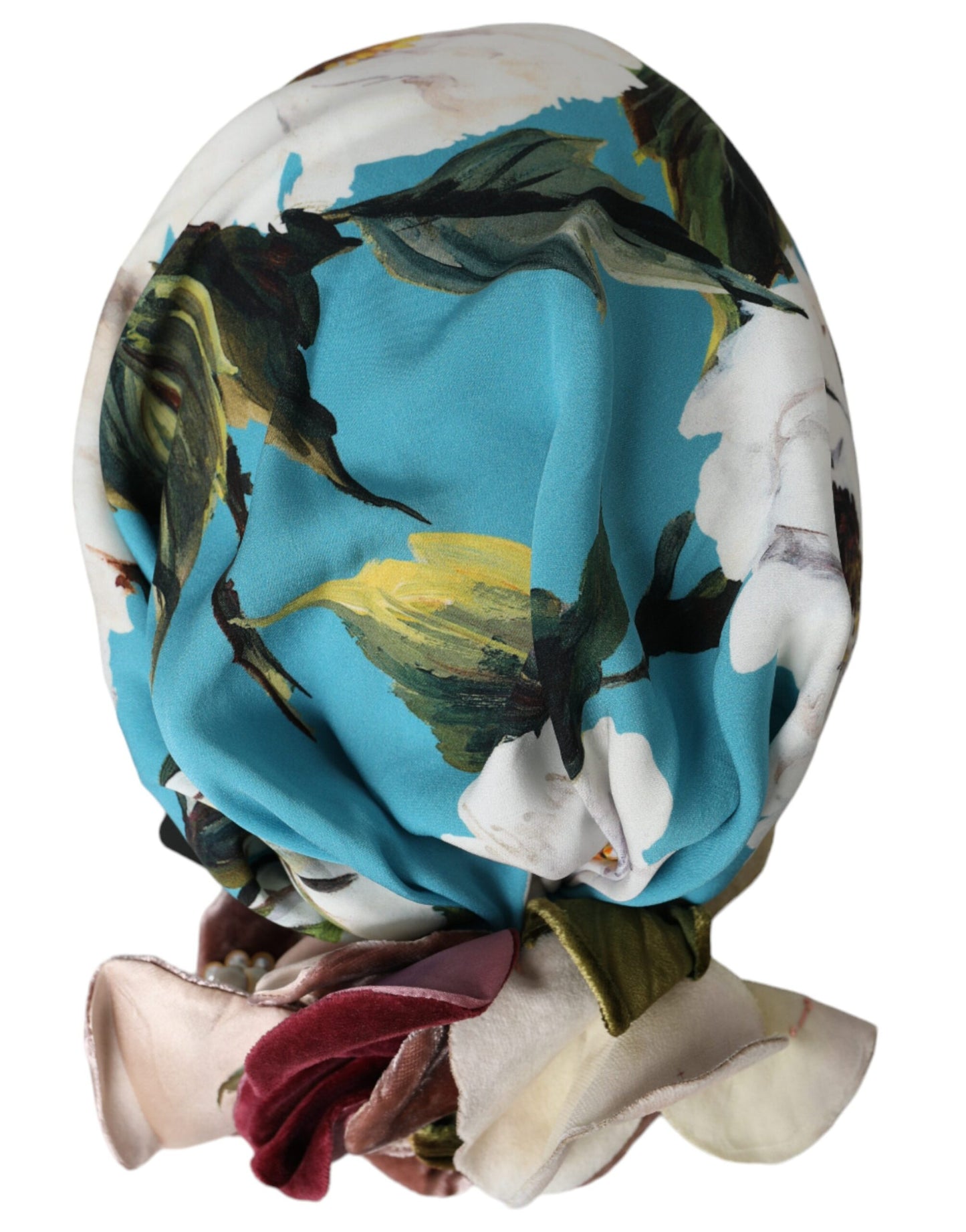 Dolce & Gabbana Blue Floral Motif Turban Head Hat Women - KALAJ