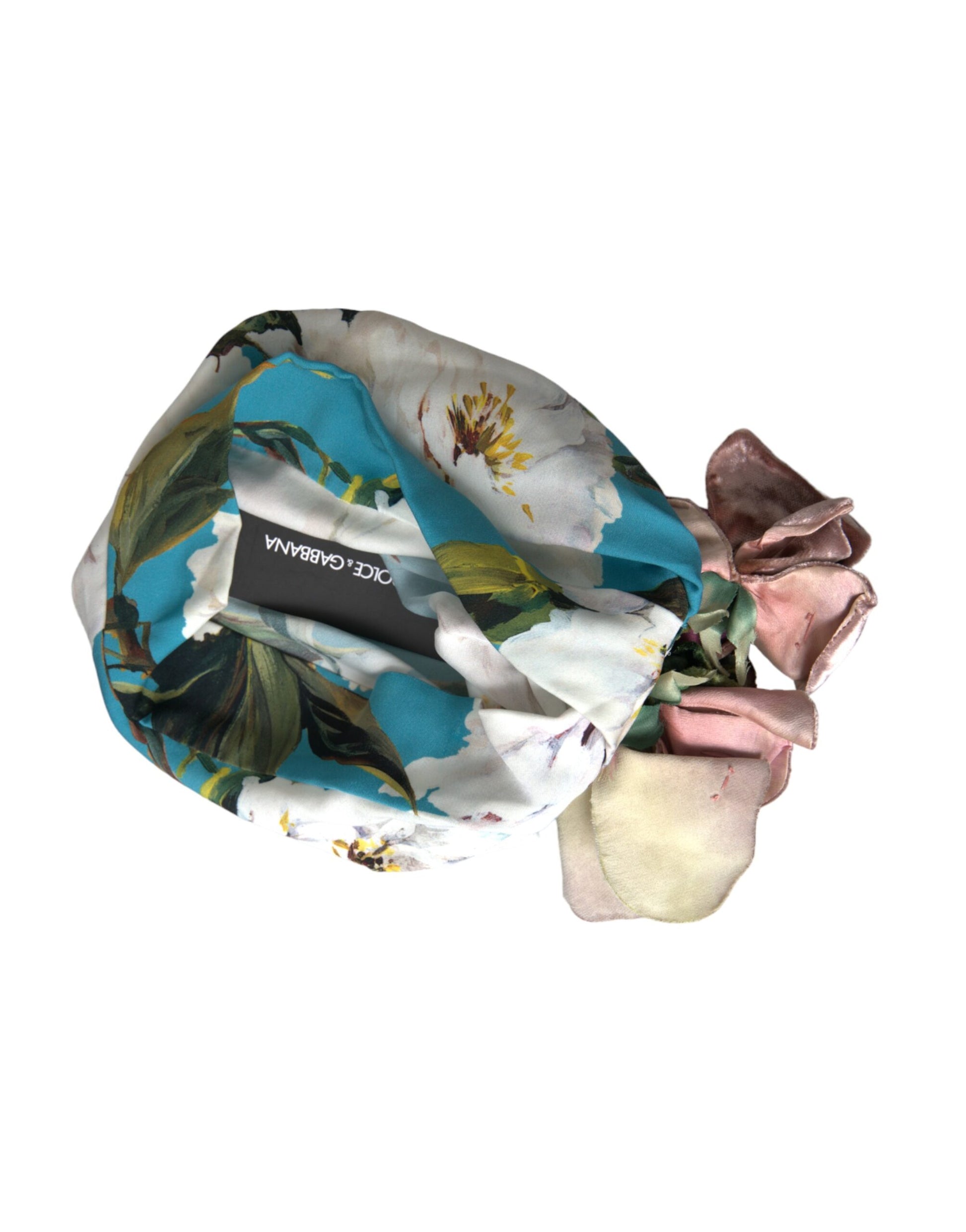 Dolce & Gabbana Blue Floral Motif Turban Head Hat Women - KALAJ