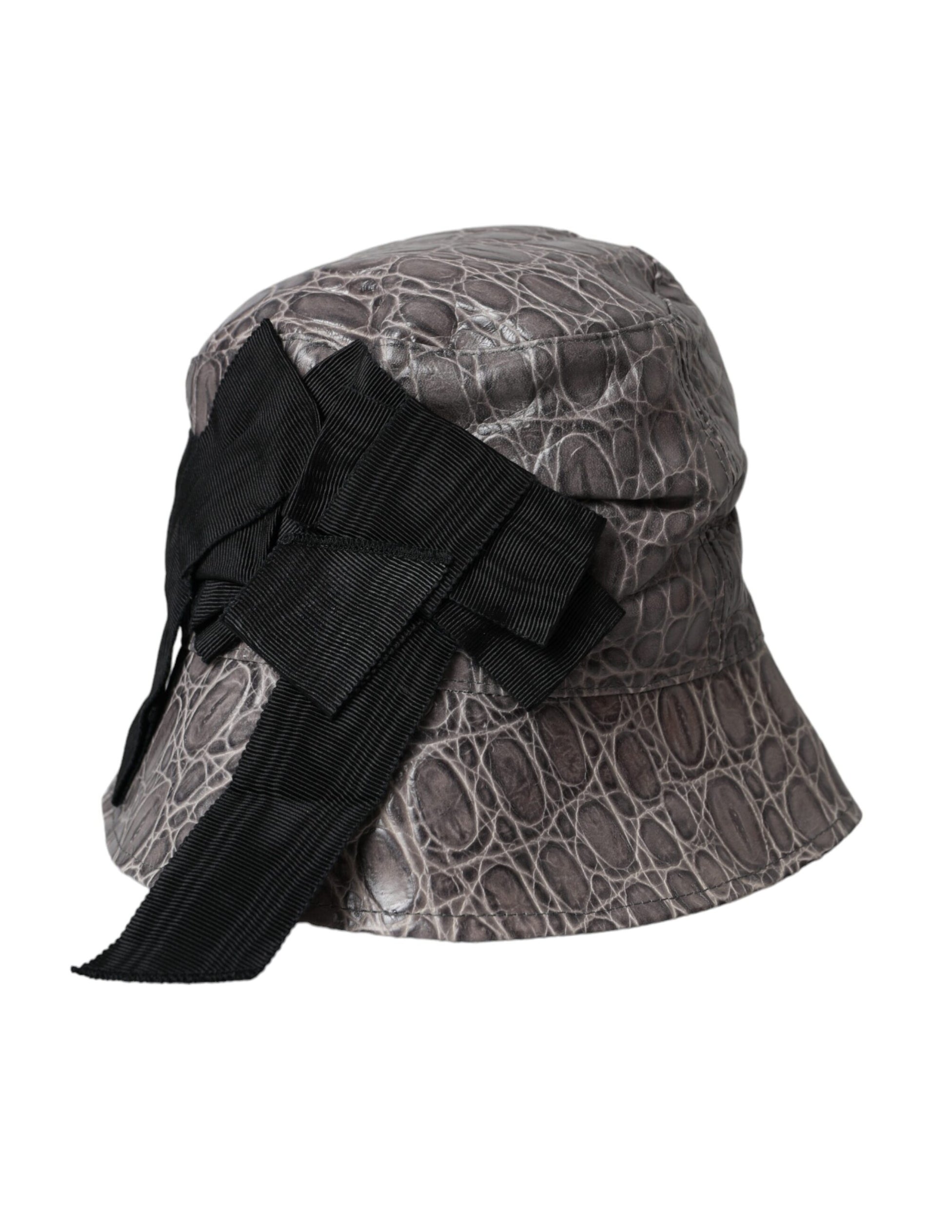 Dolce & Gabbana Black Gray Patterned Leather Bucket Hat - KALAJ