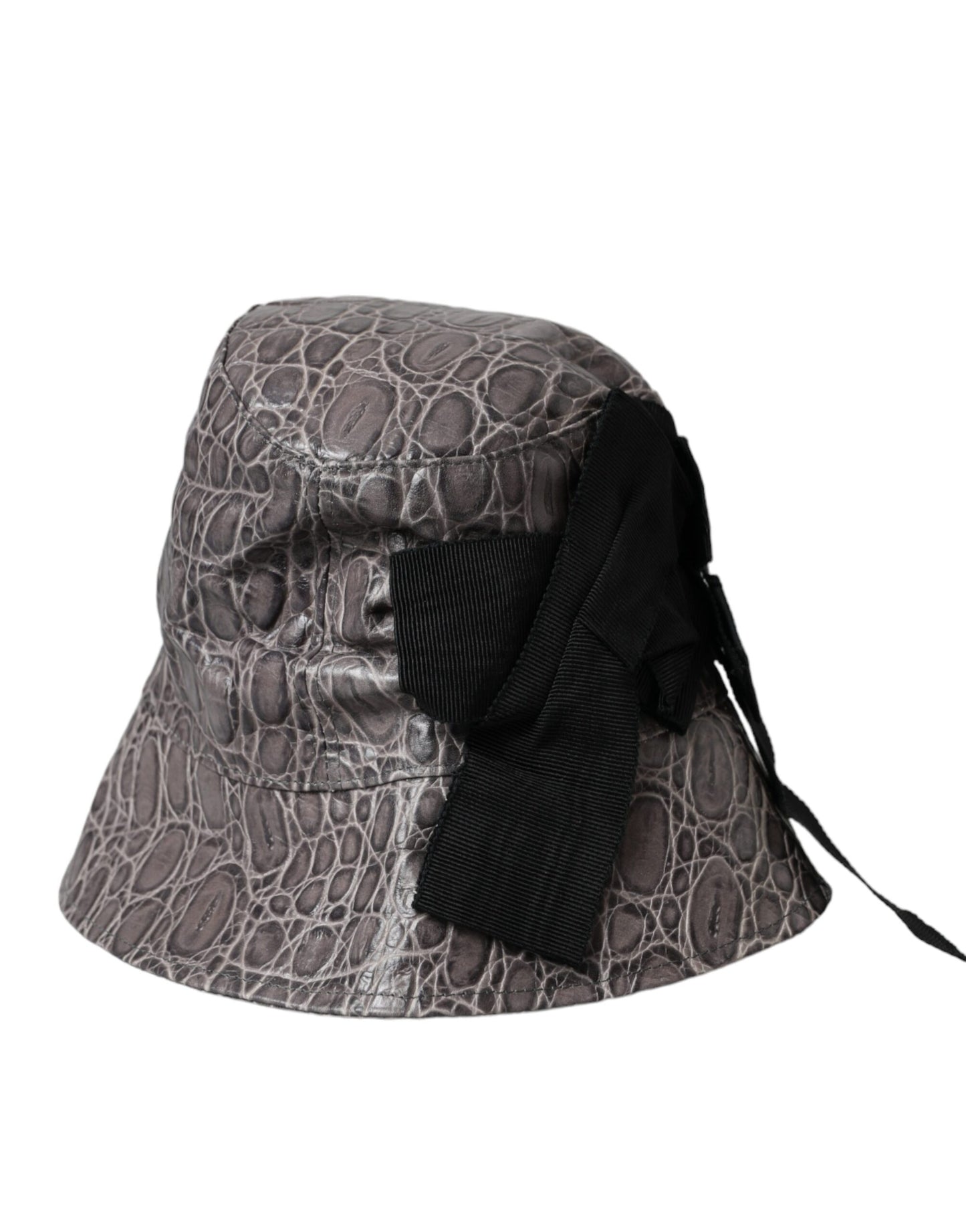 Dolce & Gabbana Black Gray Patterned Leather Bucket Hat - KALAJ