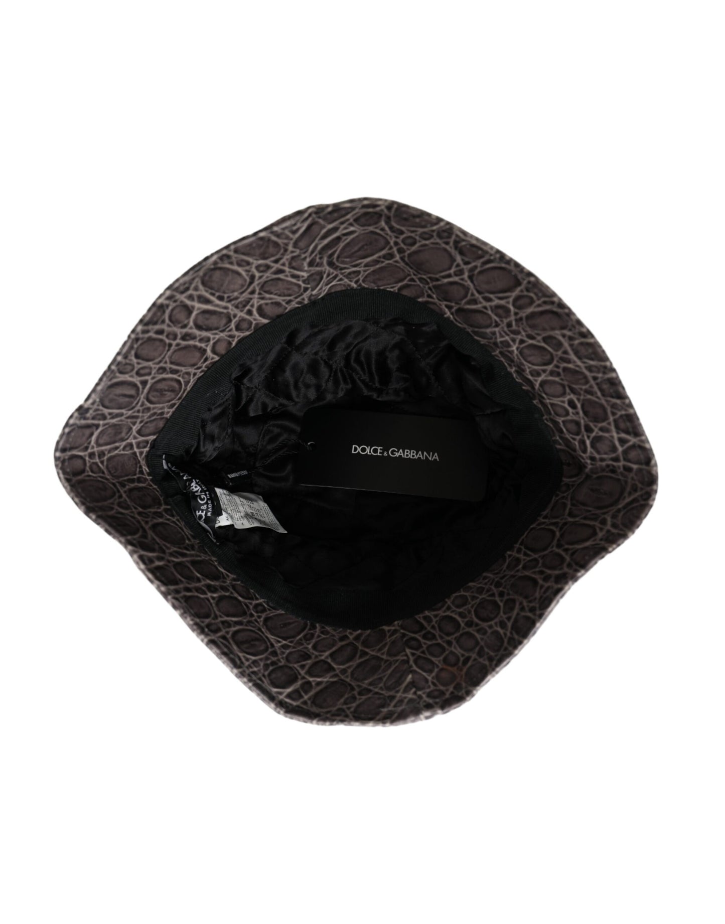 Dolce & Gabbana Black Gray Patterned Leather Bucket Hat - KALAJ