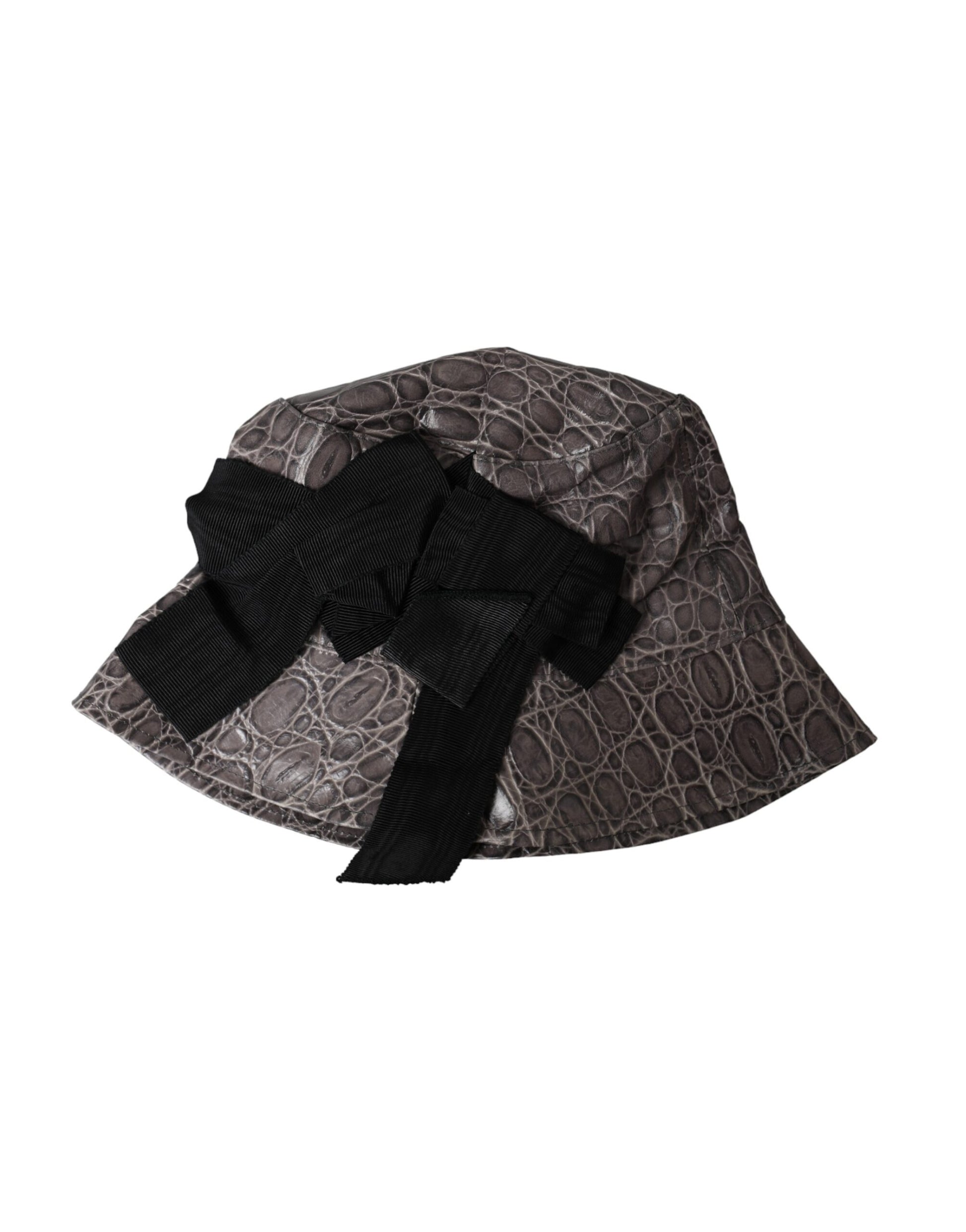 Dolce & Gabbana Black Gray Patterned Leather Bucket Hat - KALAJ