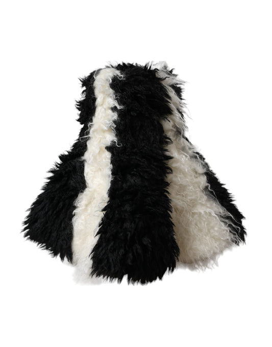 Dolce & Gabbana Black White Stripes Mohair Fur Bucket Hat - KALAJ