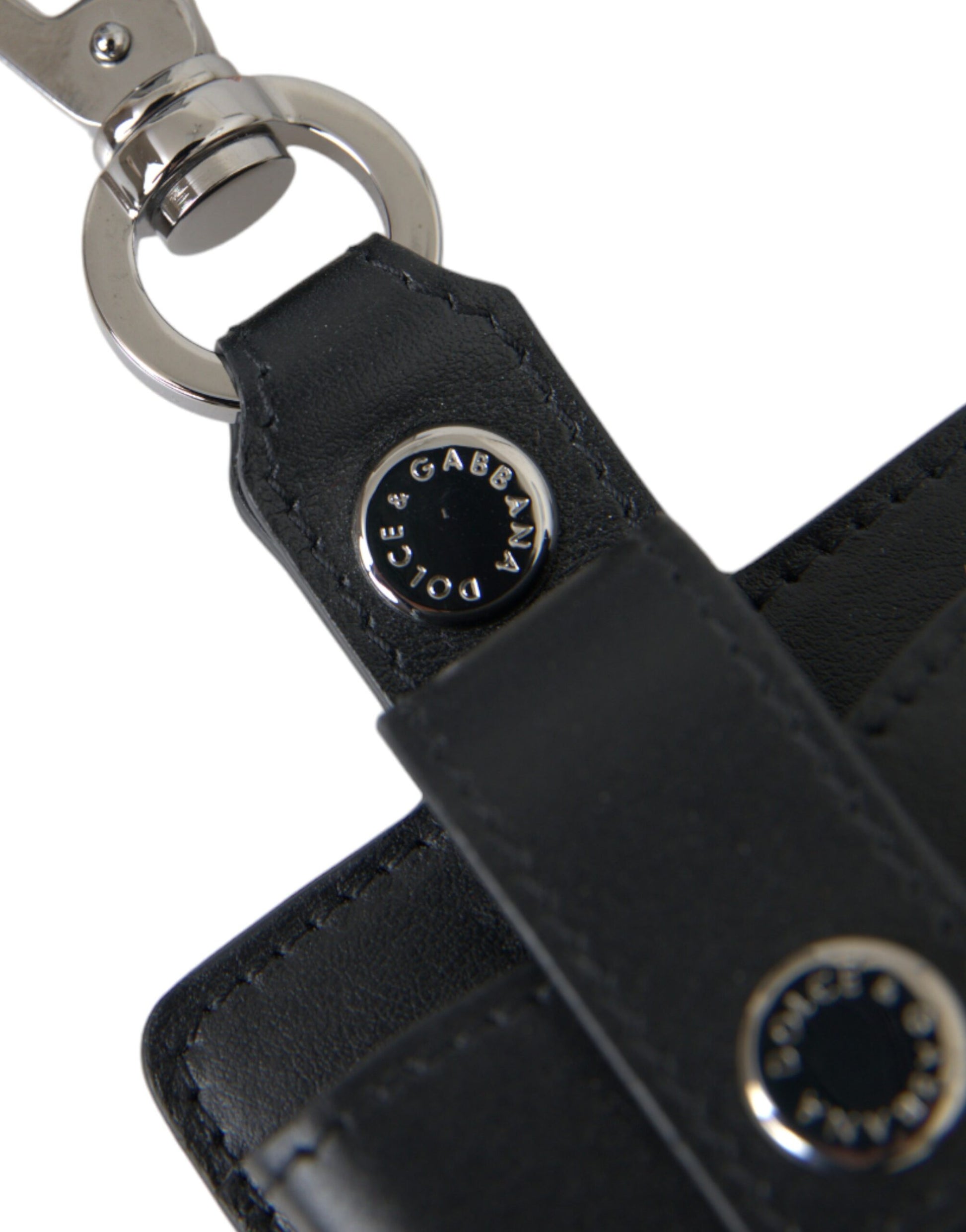 Dolce & Gabbana Black Plain Leather Silver Metal Airpods Case - KALAJ