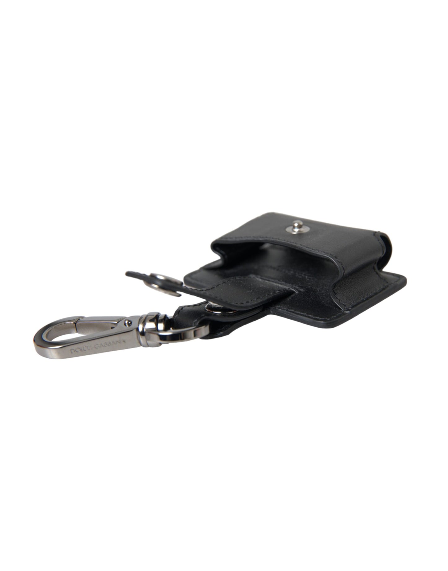 Dolce & Gabbana Black Plain Leather Silver Metal Airpods Case - KALAJ
