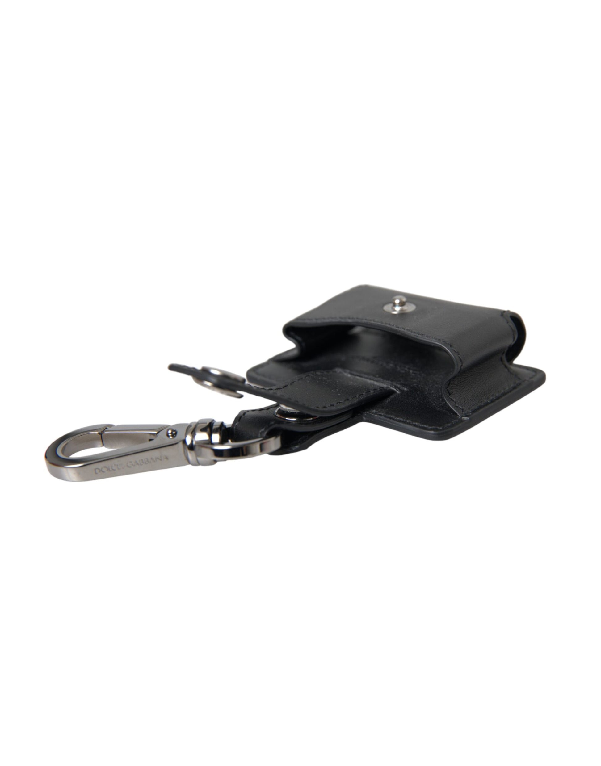 Dolce & Gabbana Black Plain Leather Silver Metal Airpods Case - KALAJ