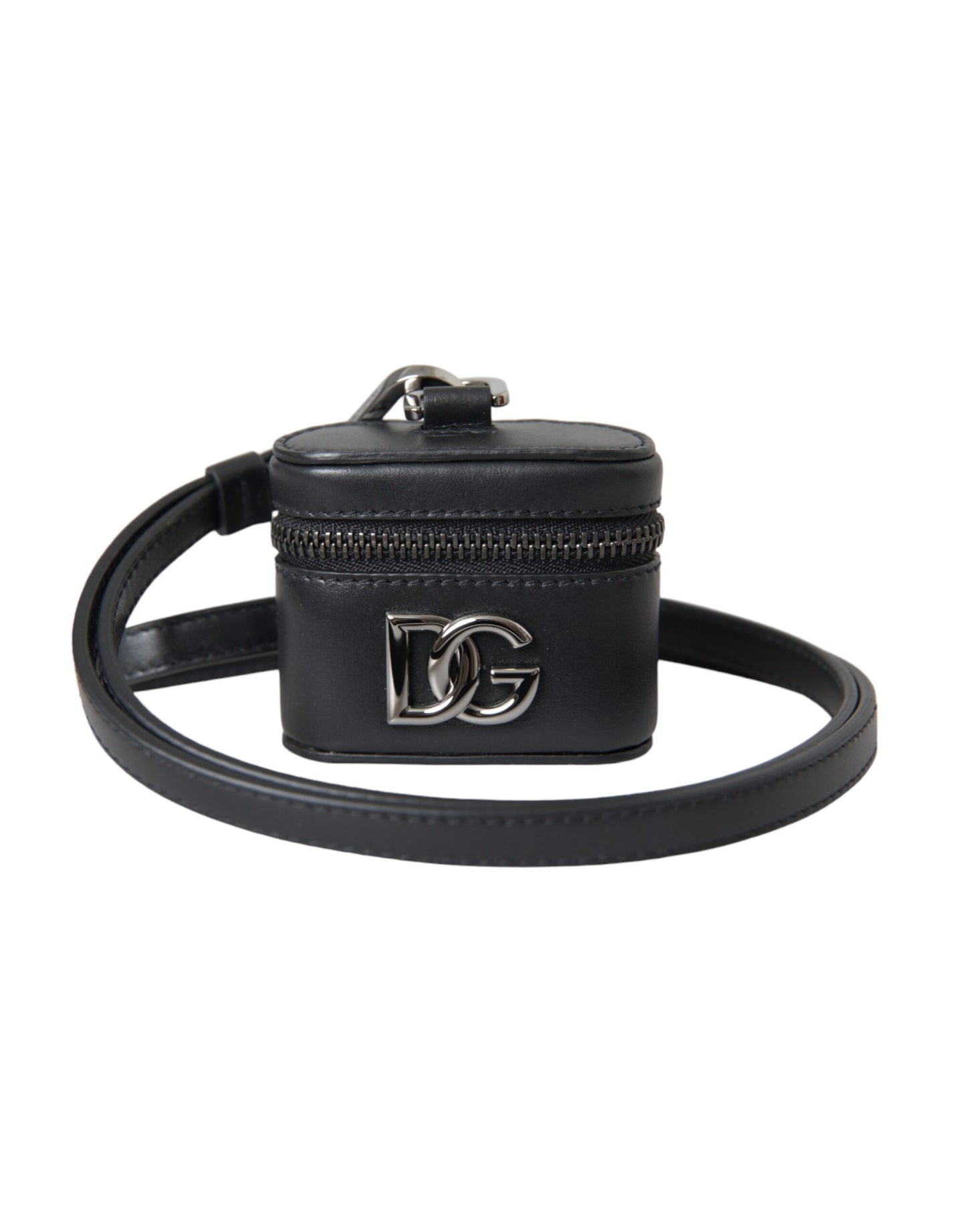 Dolce & Gabbana Black DG Logo Leather Silver Metal Airpods Case - KALAJ