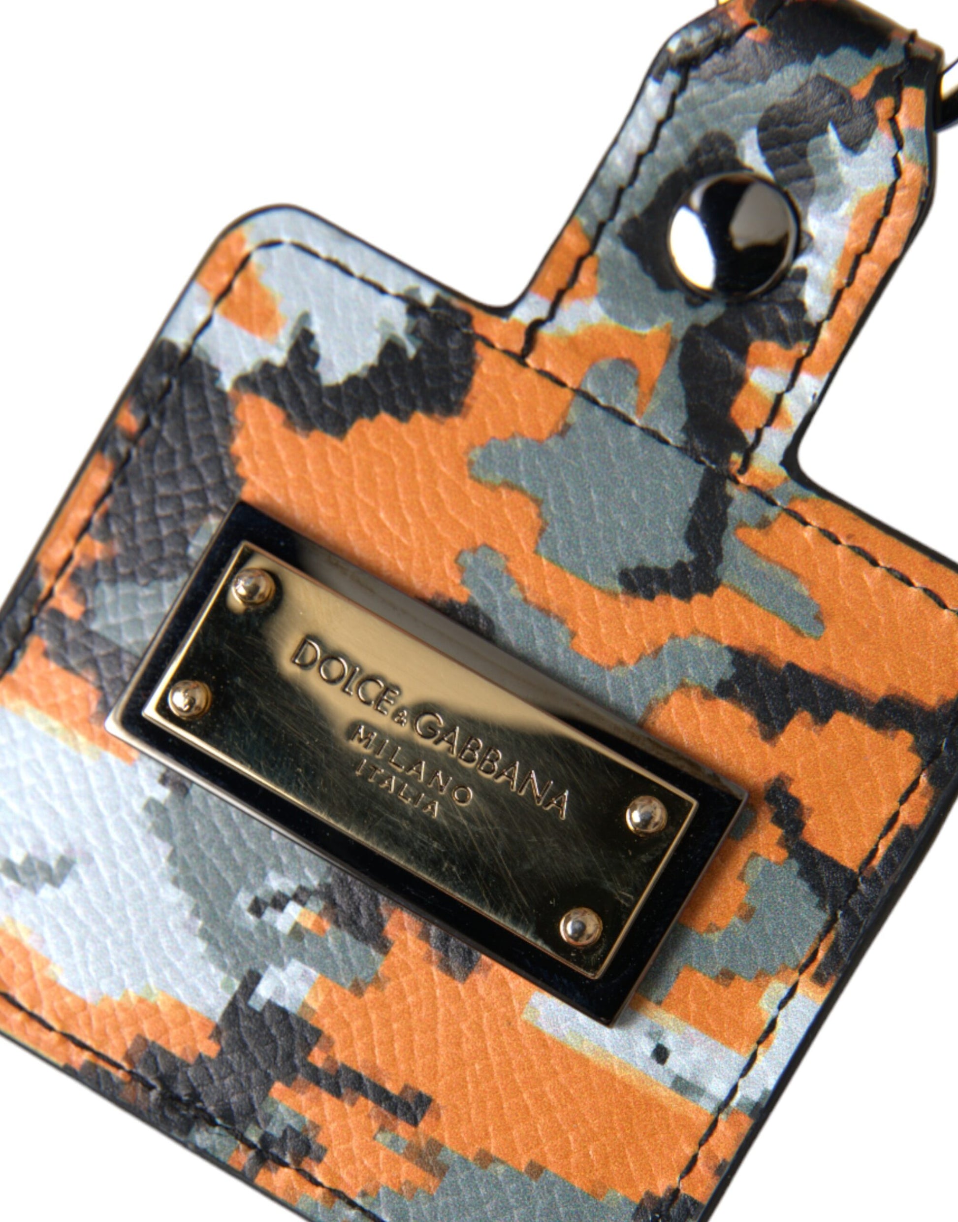 Dolce & Gabbana Multicolor Camouflage Print Leather Logo Metal Airpods Case - KALAJ