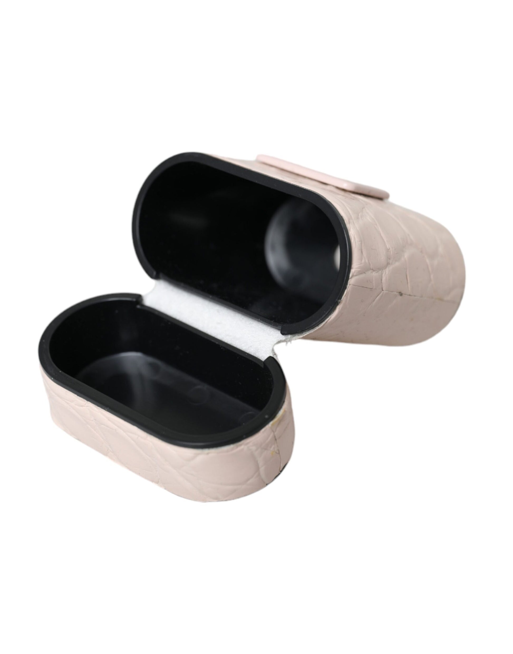 Dolce & Gabbana Light Pink Leather Metal Logo Plaque Airpods Case - KALAJ