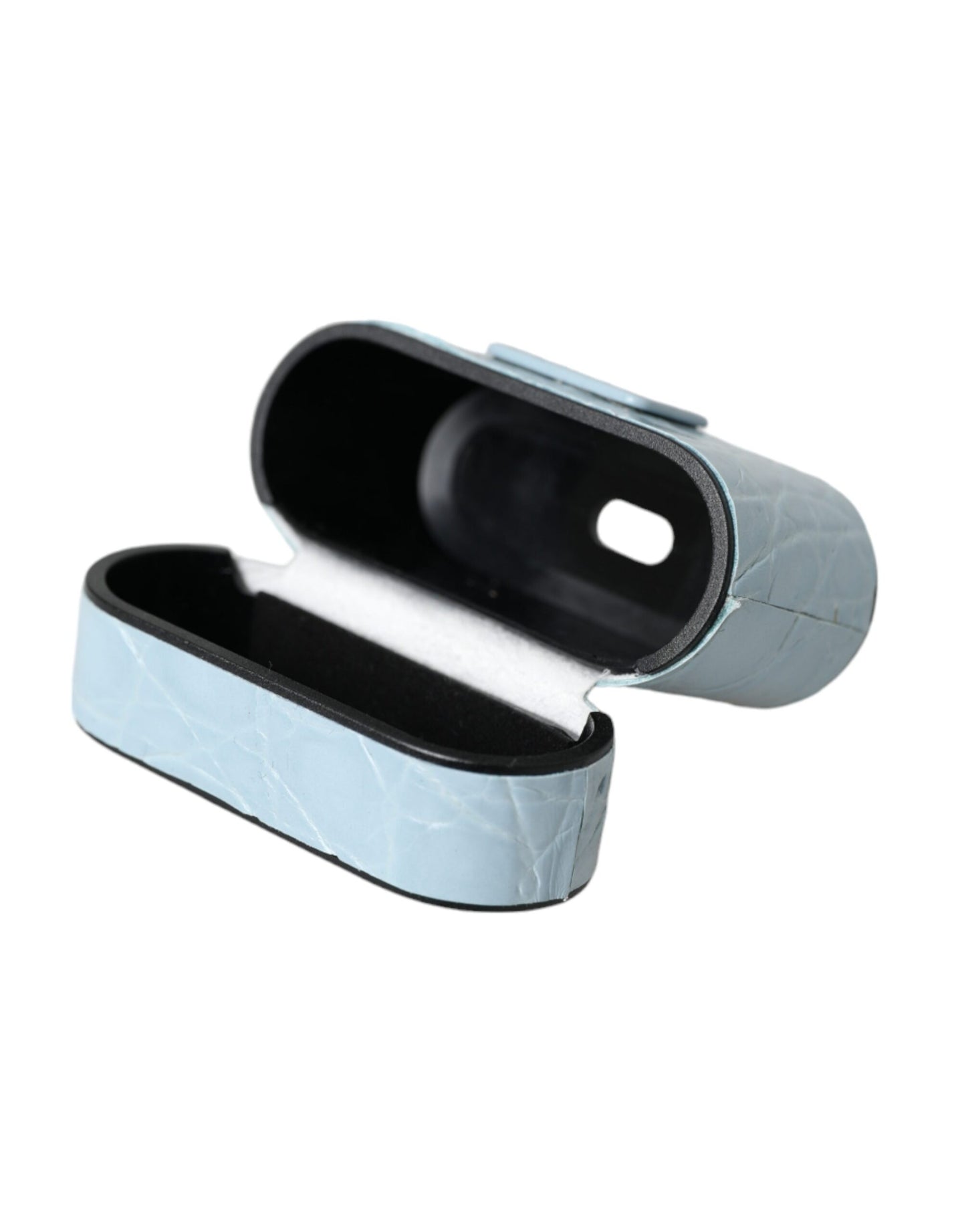 Dolce & Gabbana Light Blue Leather Metal Logo Plaque Airpods Case - KALAJ