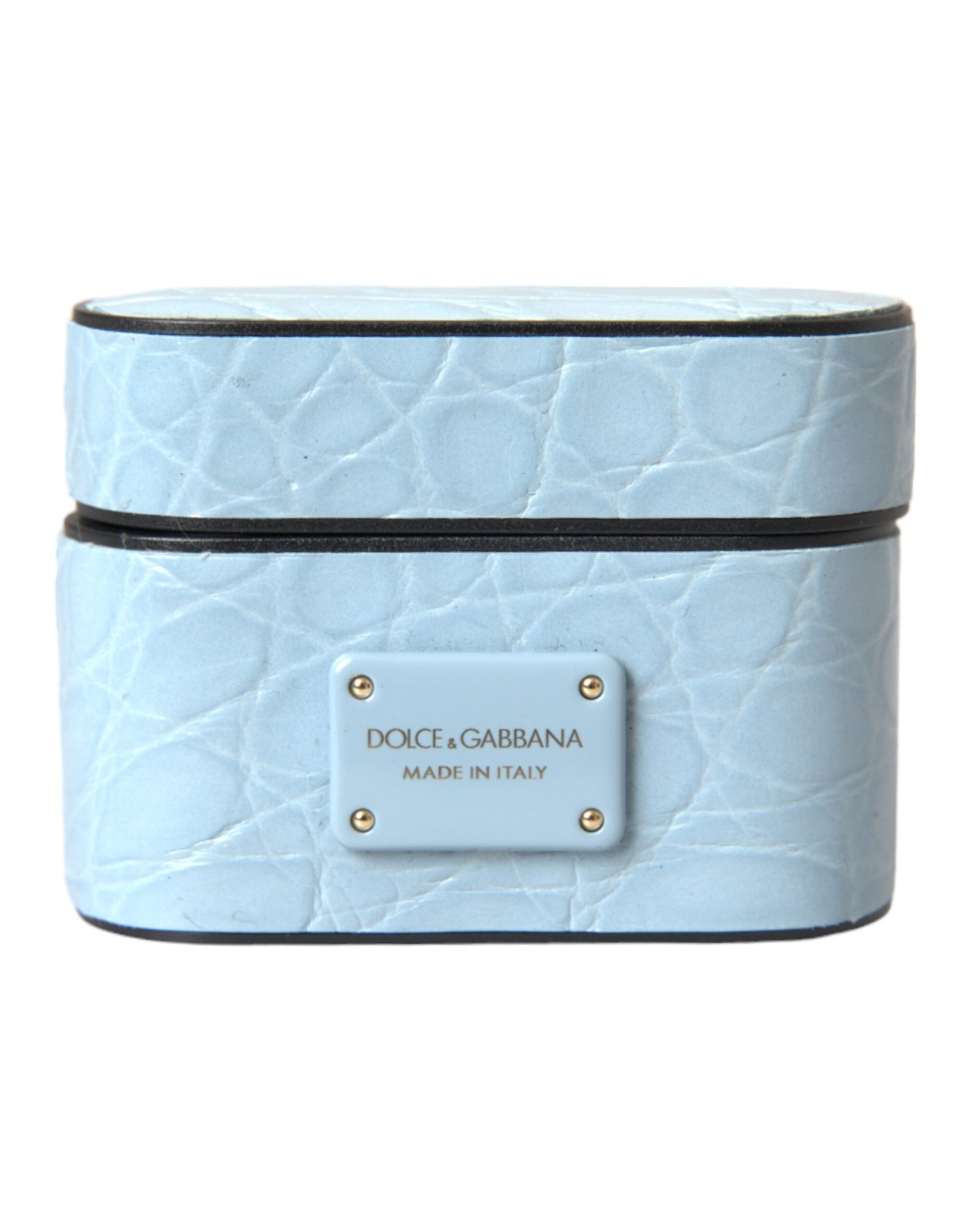 Dolce & Gabbana Light Blue Leather Metal Logo Plaque Airpods Case - KALAJ