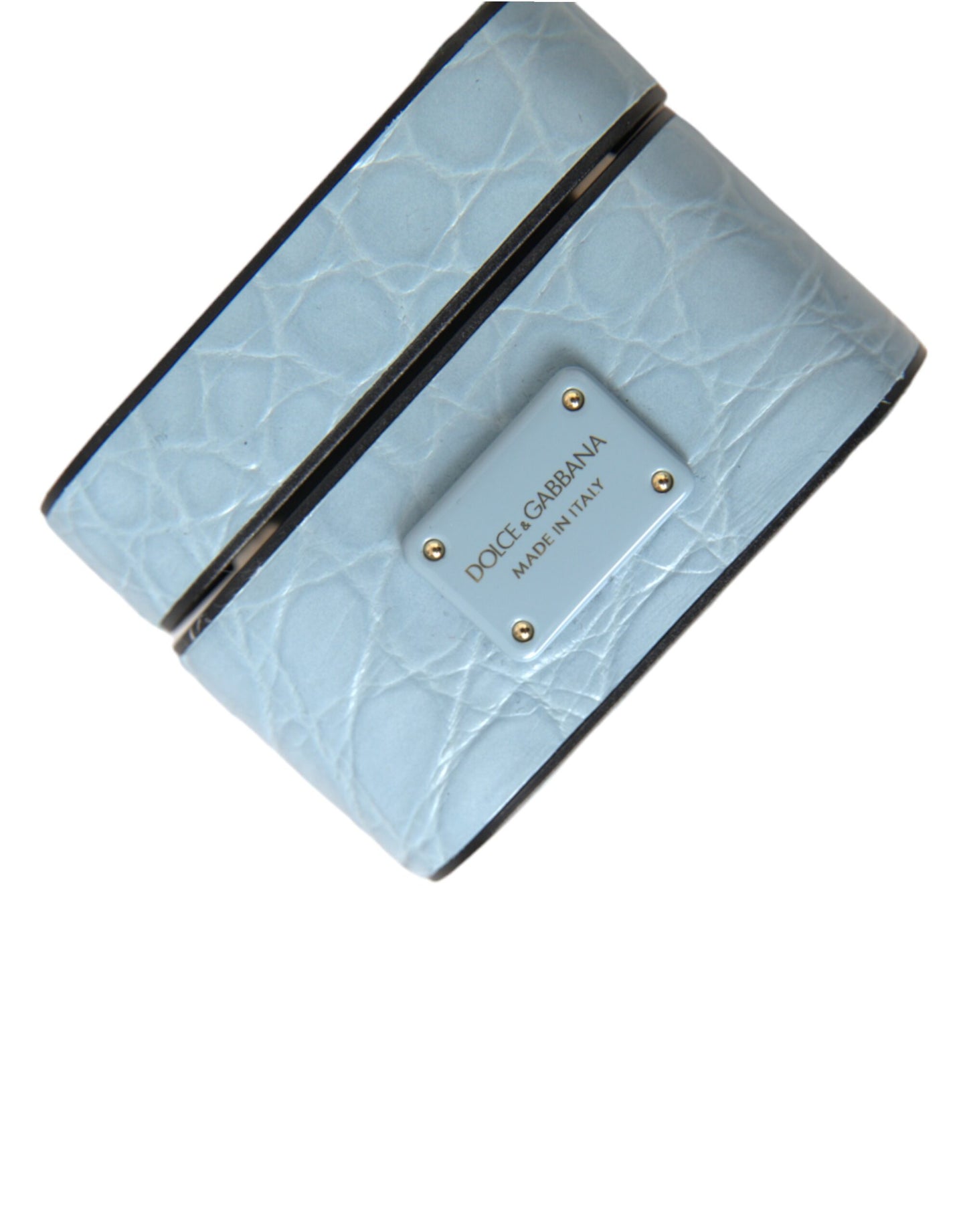 Dolce & Gabbana Light Blue Leather Metal Logo Plaque Airpods Case - KALAJ