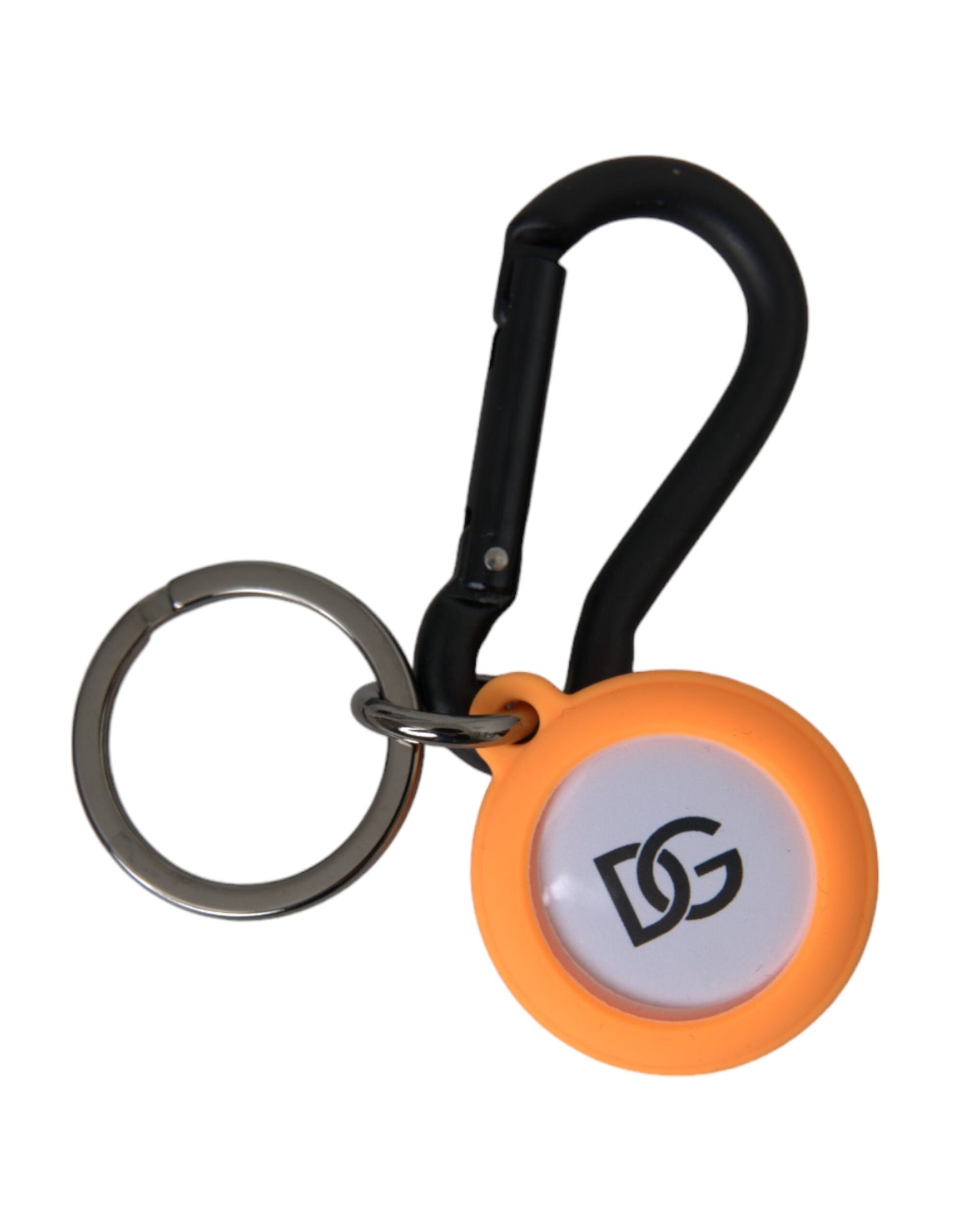 Dolce & Gabbana Orange Rubber DG Logo Round Brass Metal Keyring Keychain - KALAJ