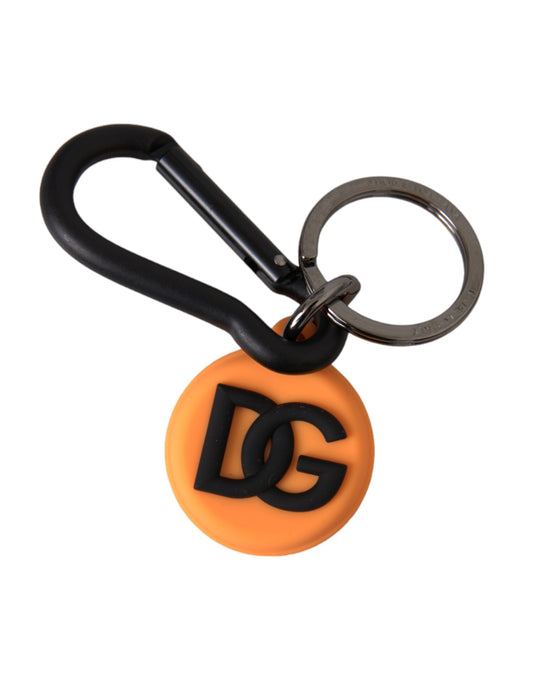 Dolce & Gabbana Orange Rubber DG Logo Round Brass Metal Keyring Keychain - KALAJ